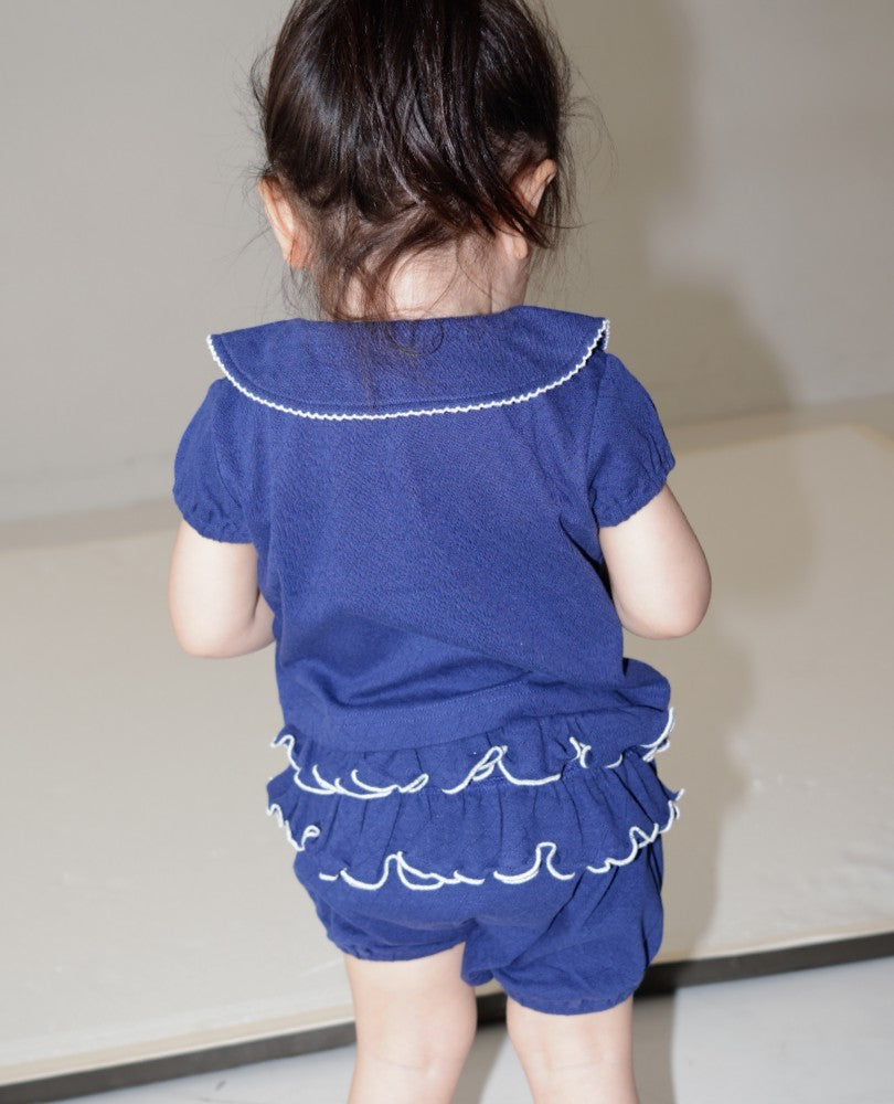 Cherry Motif Eyelet Rib Set up【110240】 (Navy)