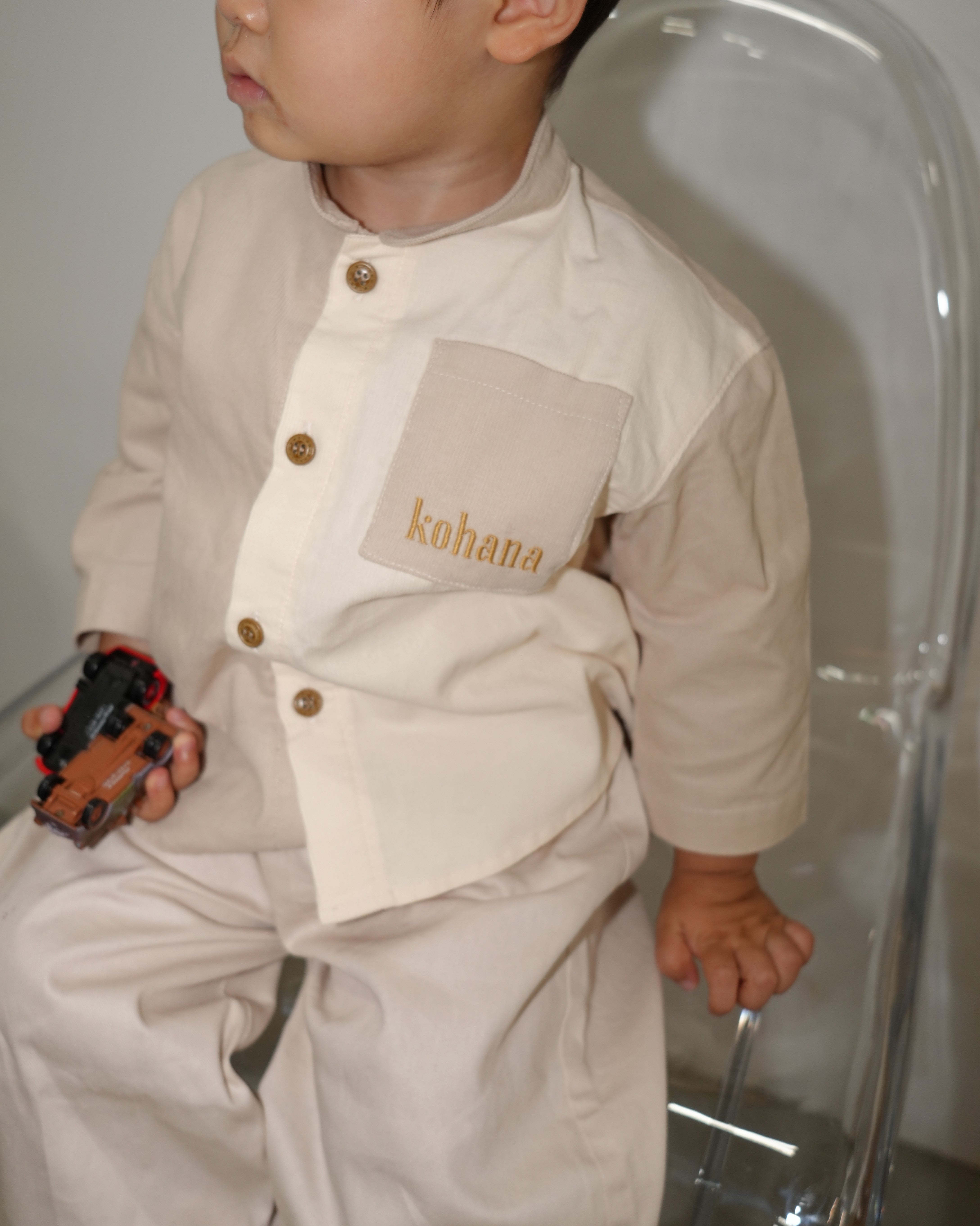 Antique Embroidered Two-Tone Corduroy Shirt【110409】 (beige)