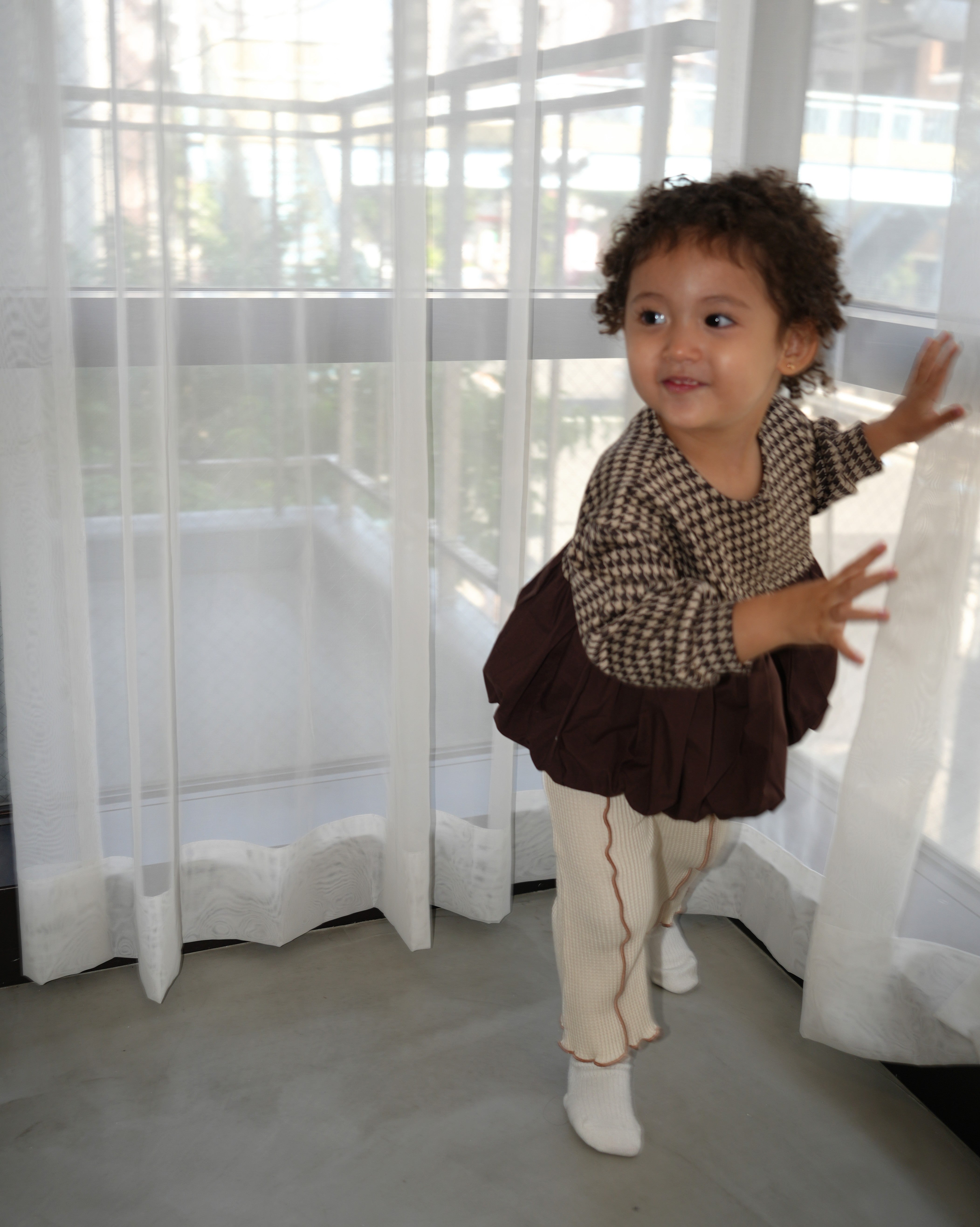 Houndstooth Balloon Silhouette Cardigan【110422】(子供用)