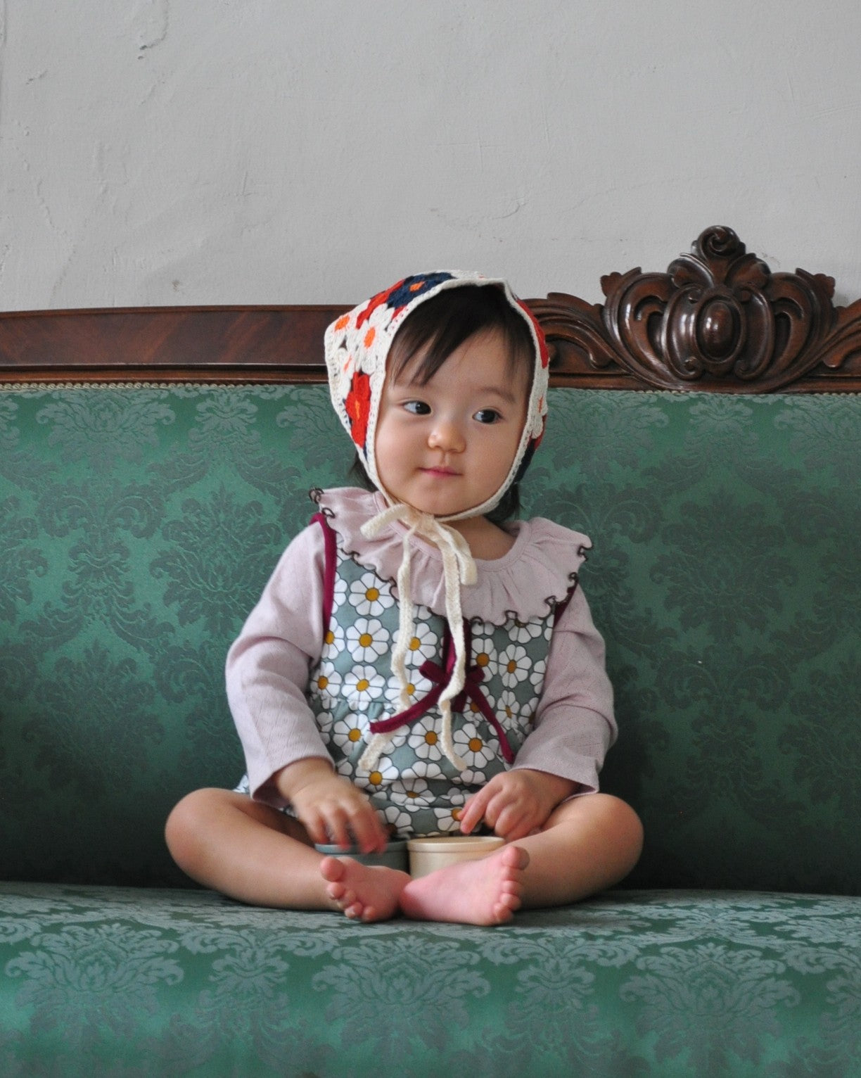 Retro Daisy Pattern Bloomer Salopette【110118】（GREEN）