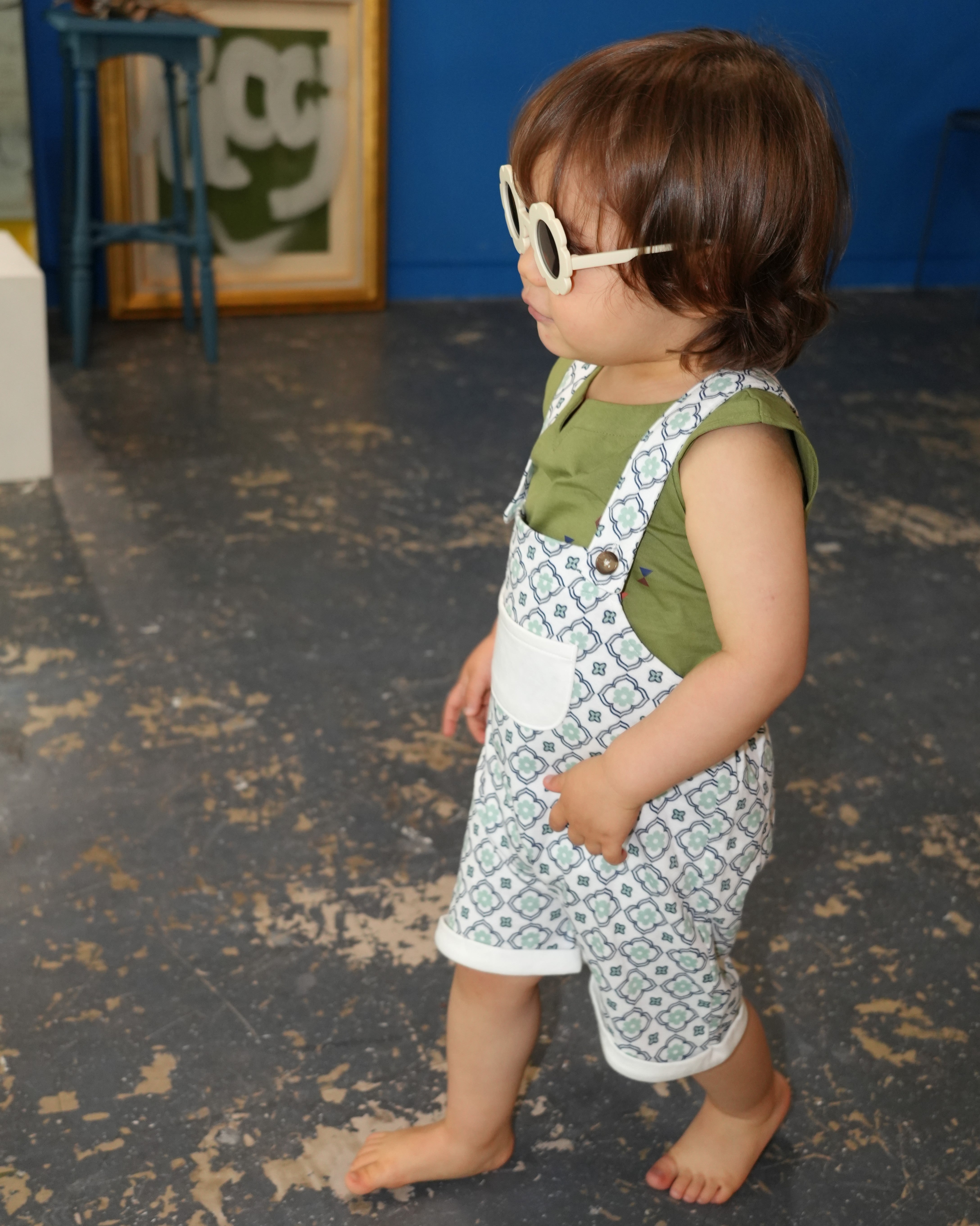Vintage Tile Pattern Short Salopette【150010】