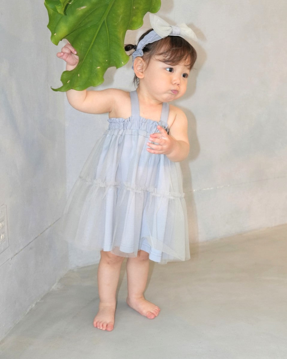 One Tone Sheer Tulle Dress【110280】 (Blue)
