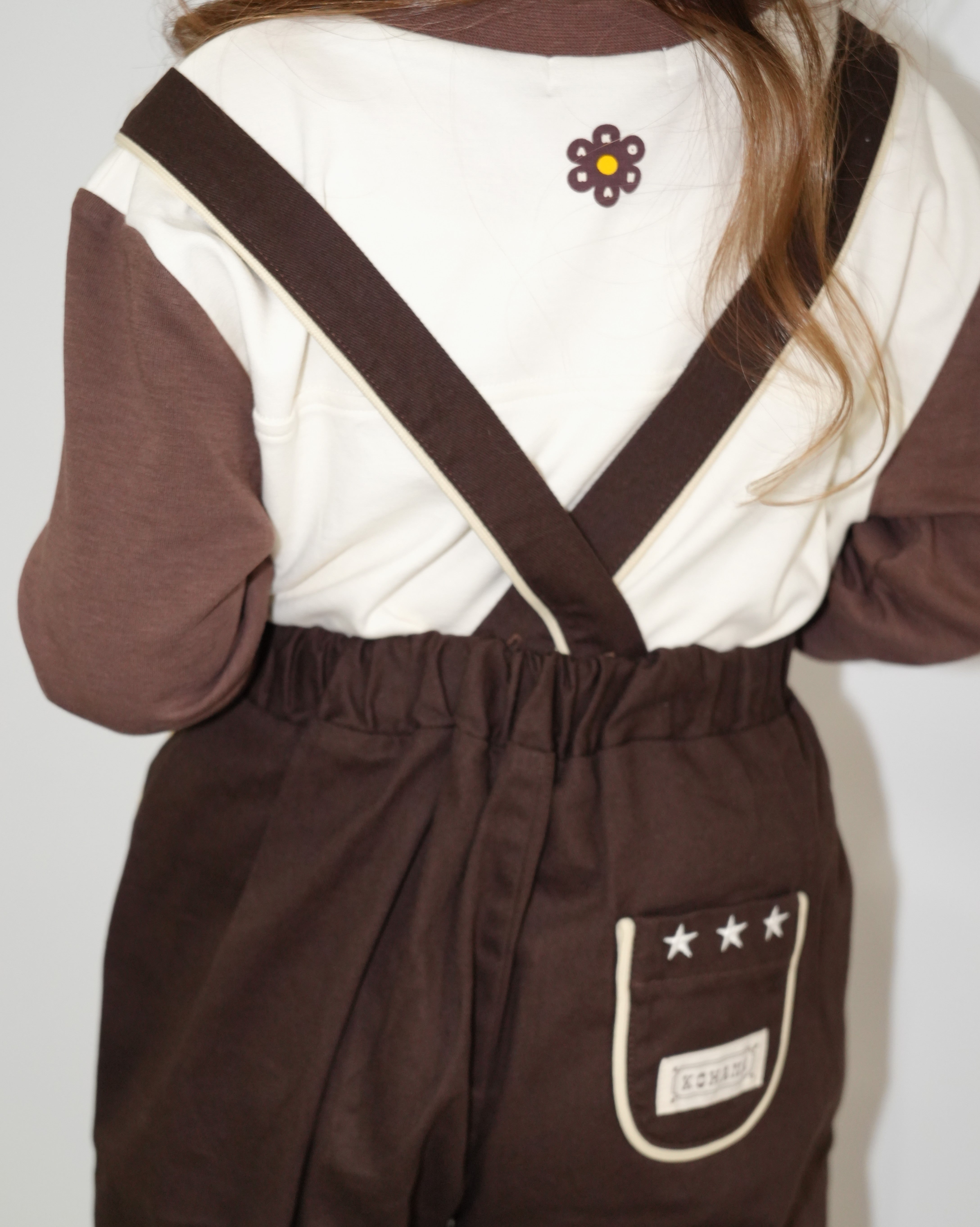 Star Embroidered Cotton Twill Suspender 2-Way Pants【110417】 (dark gray)