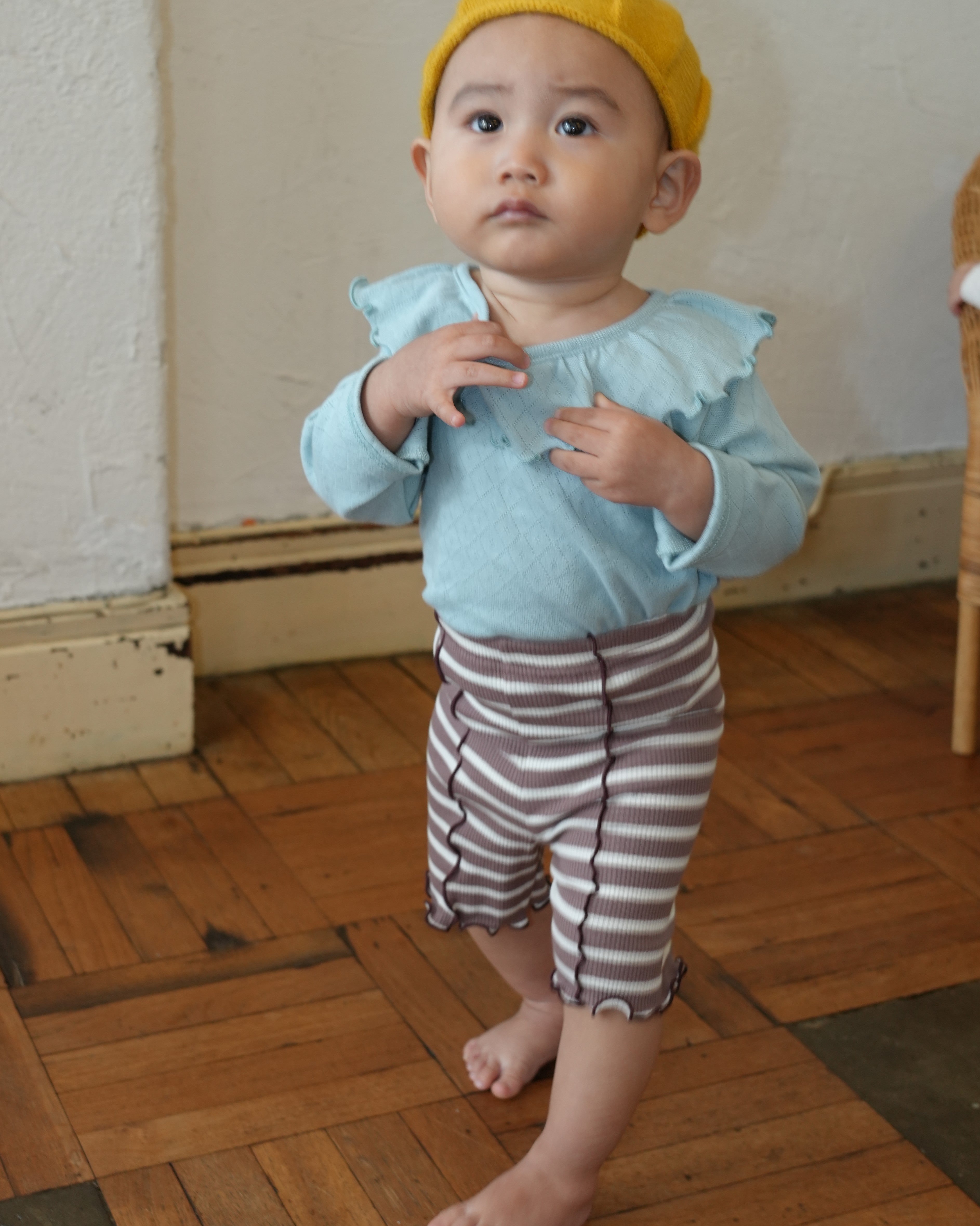 Eyelet Ribbed Frill Collar Shirt【110215】（GREEN）