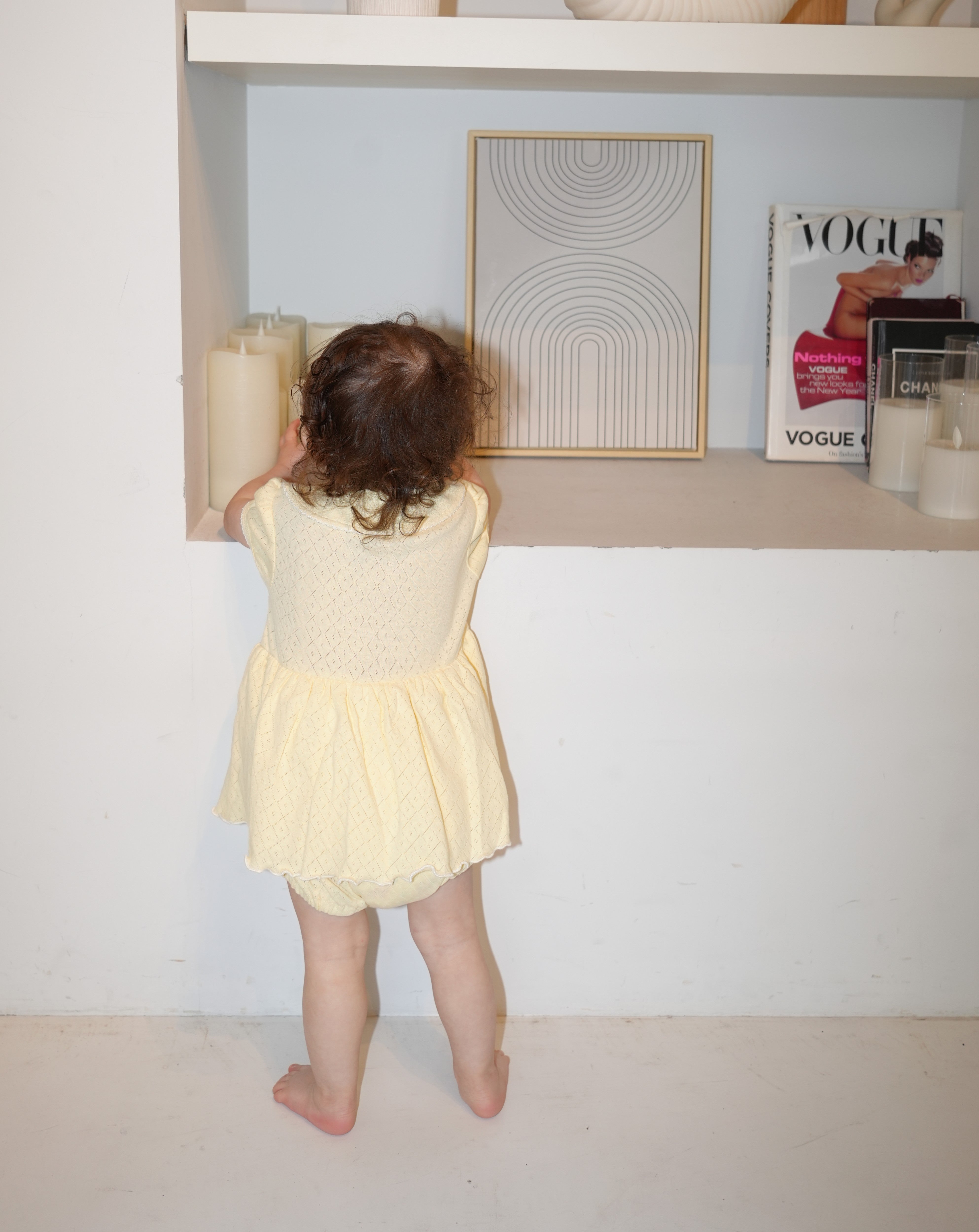 Cherry Motif Eyelet Rib Skirt Rompers【110241】 (Yellow)