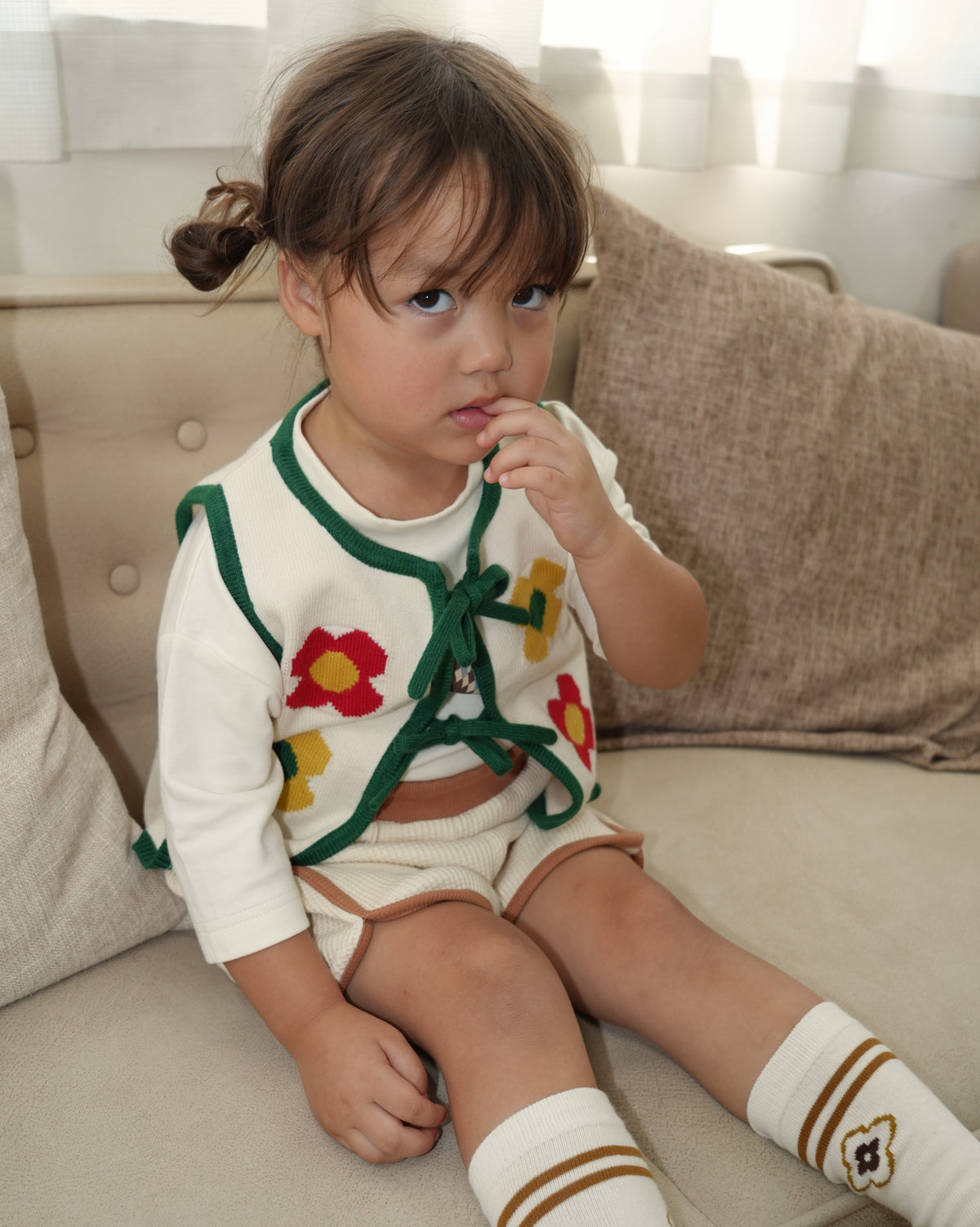 Flower Ribbon Knit Vest【110362】