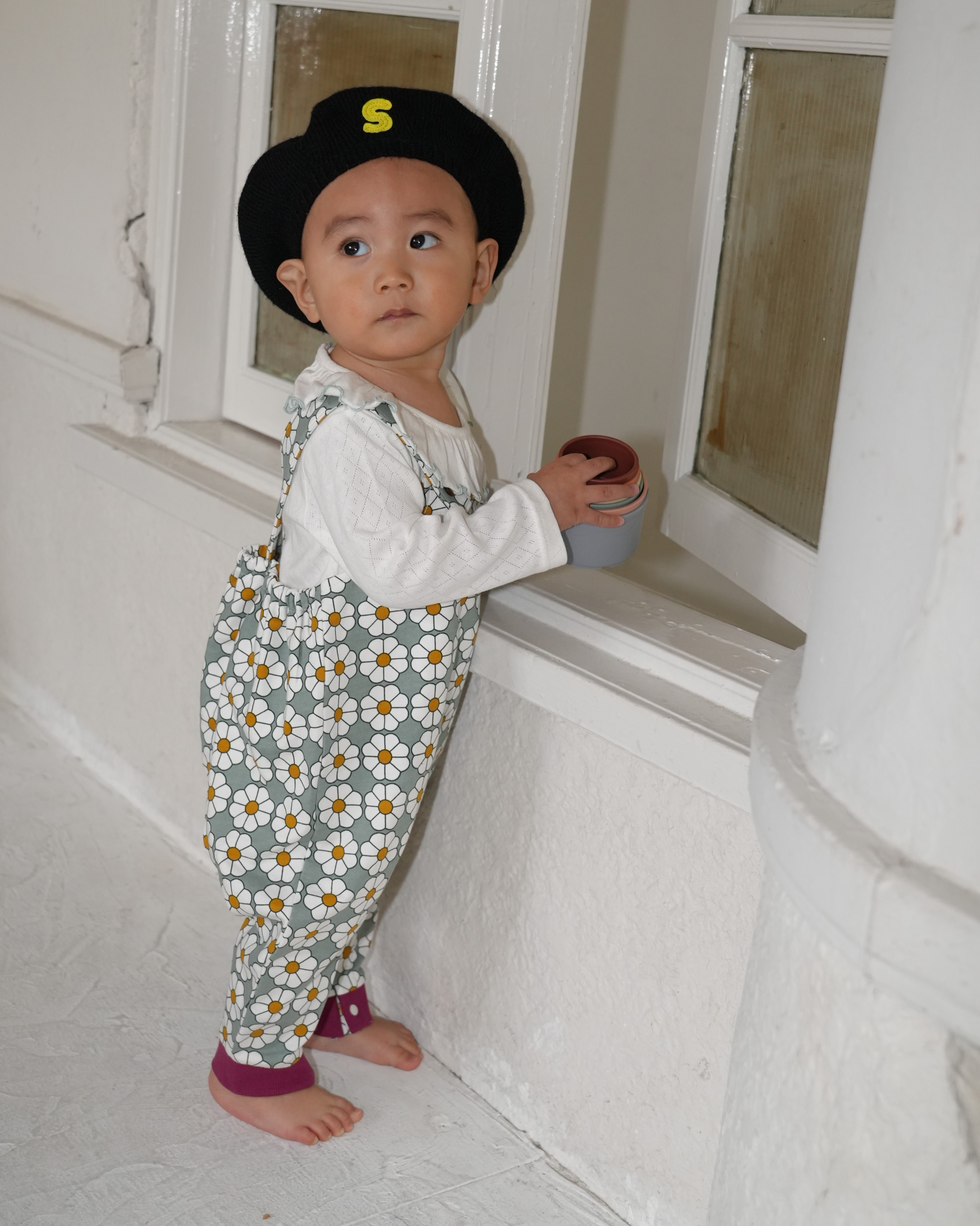 Retro Daisy Pattern Salopette【110117】（GREEN）