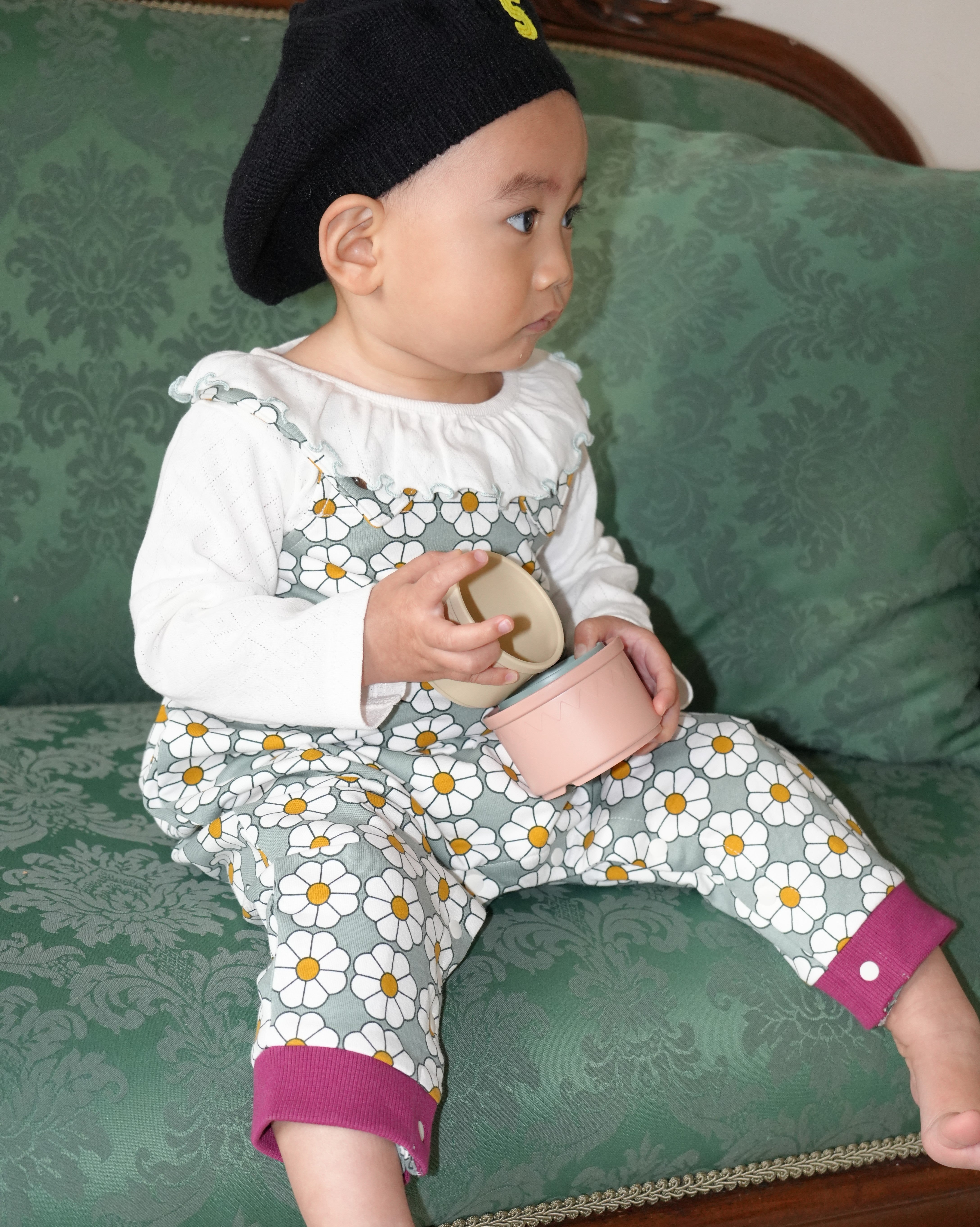 Retro Daisy Pattern Salopette【110117】（GREEN）