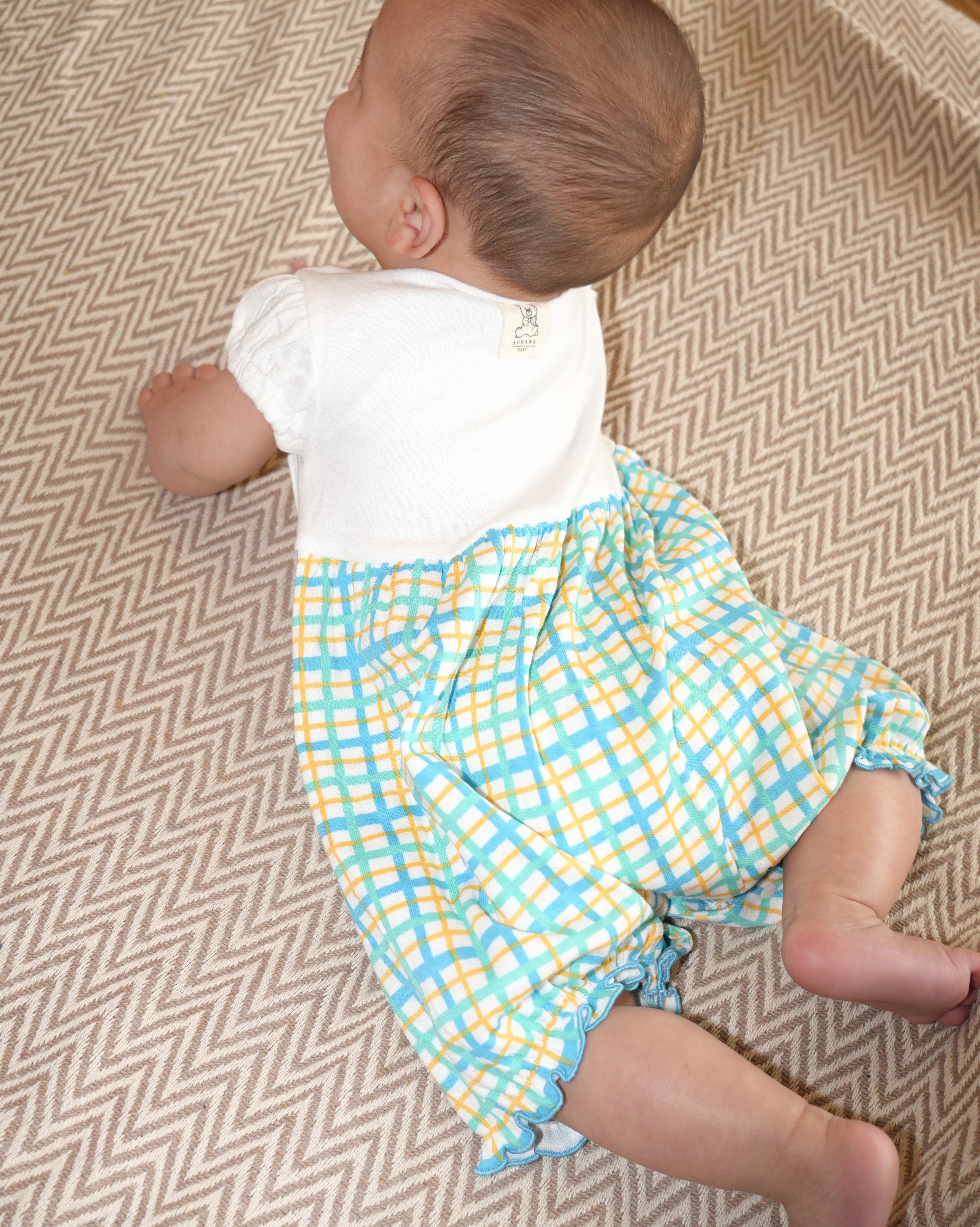 Hand Drawn Check Peter Pan Collar Playsuit【110232】 (Blue)