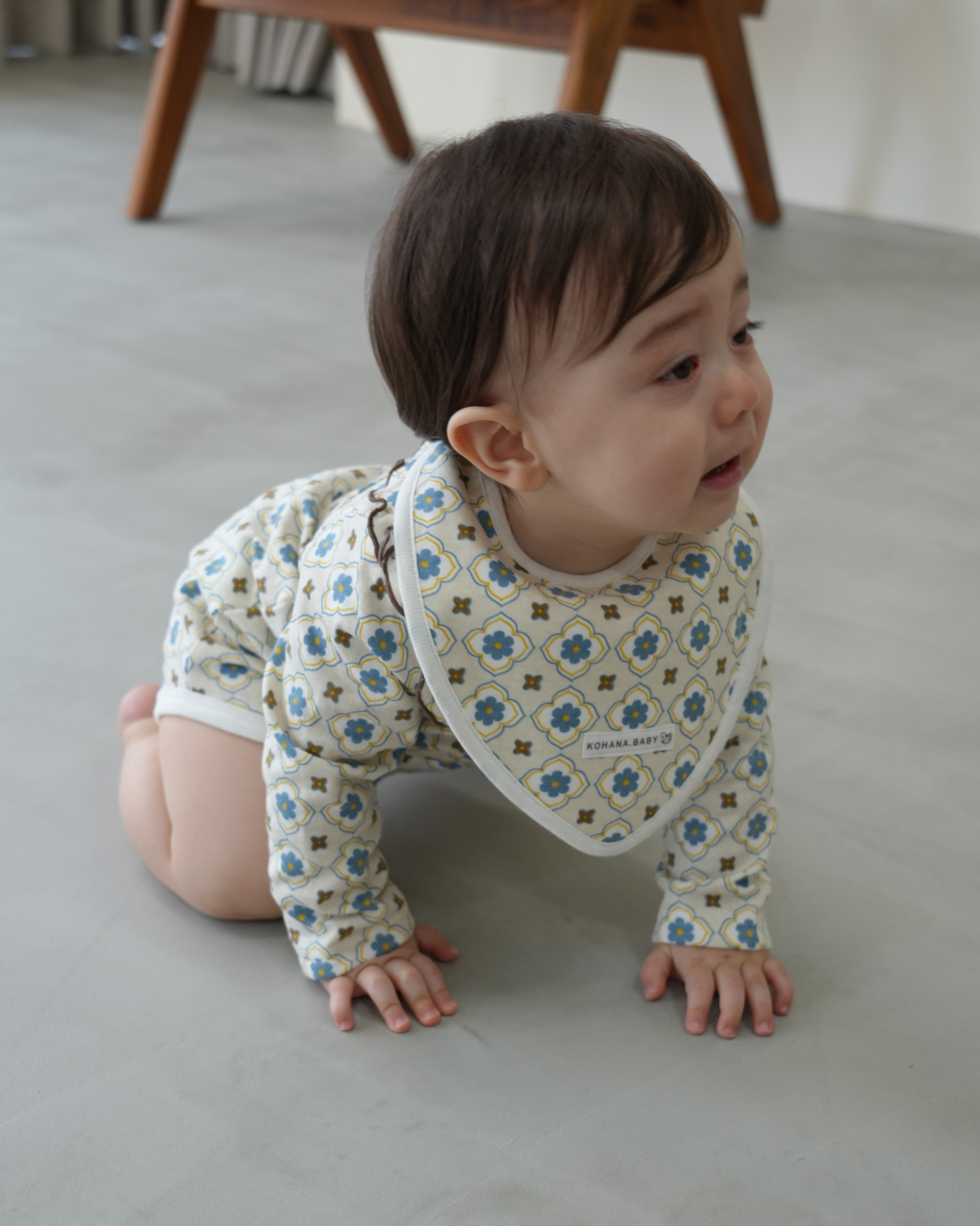 Vintage Tile Pattern Bib【110114】 (blue)　