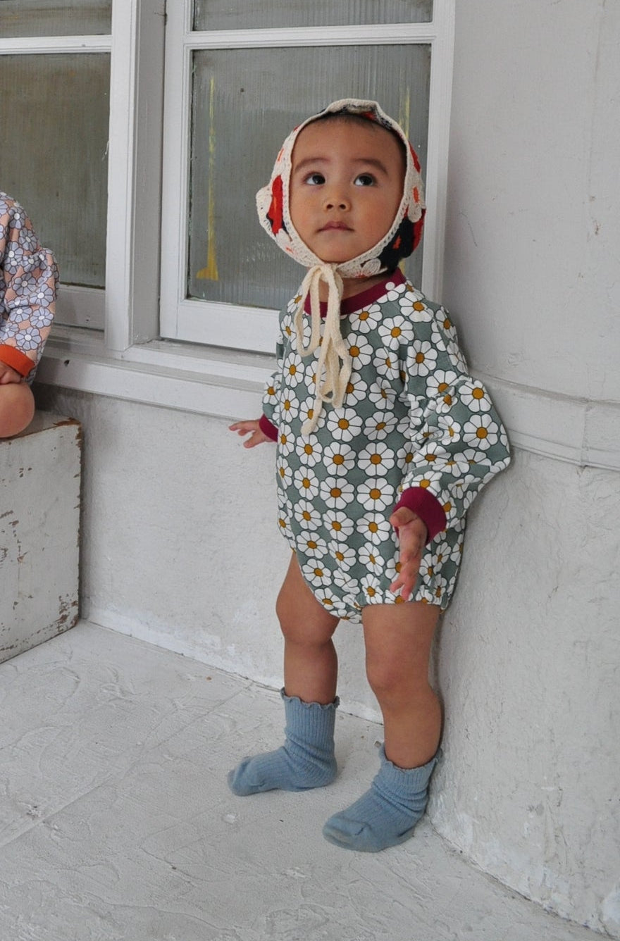 Retro Daisy Pattern Rompers【110116】 (GREEN)