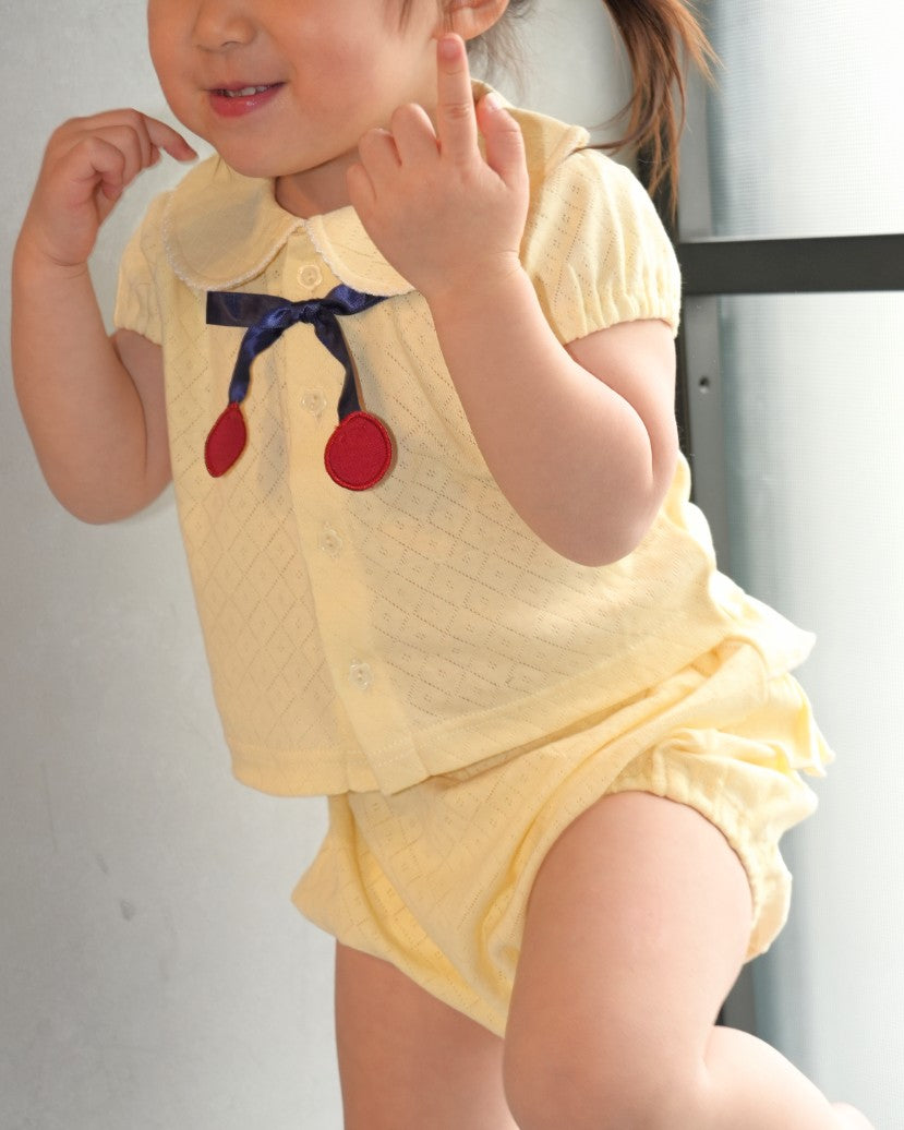 Cherry Motif Eyelet Rib Set up【110240】 (Yellow)