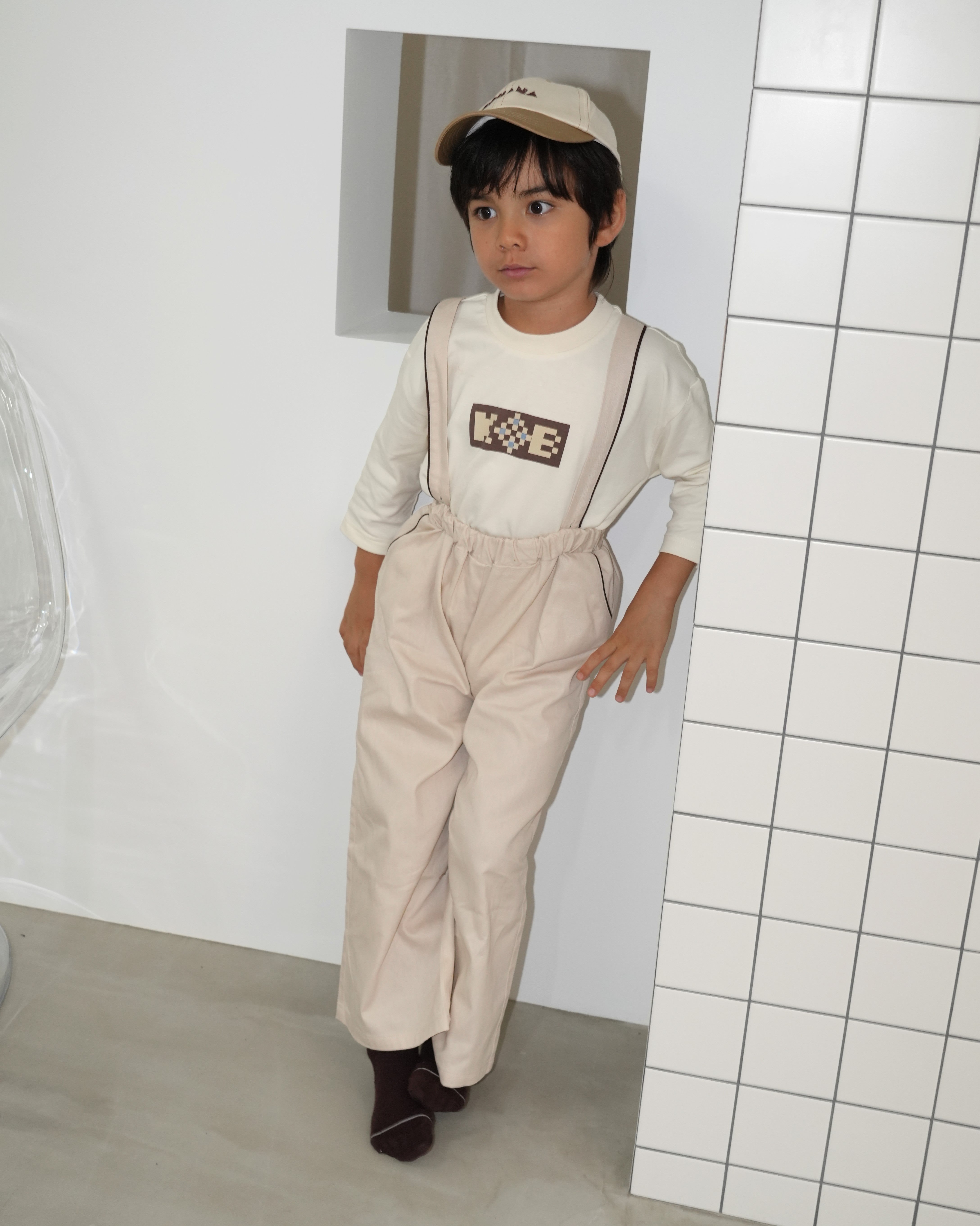 Star Embroidered Cotton Twill Suspender 2-Way Pants【110417】 (ivory)