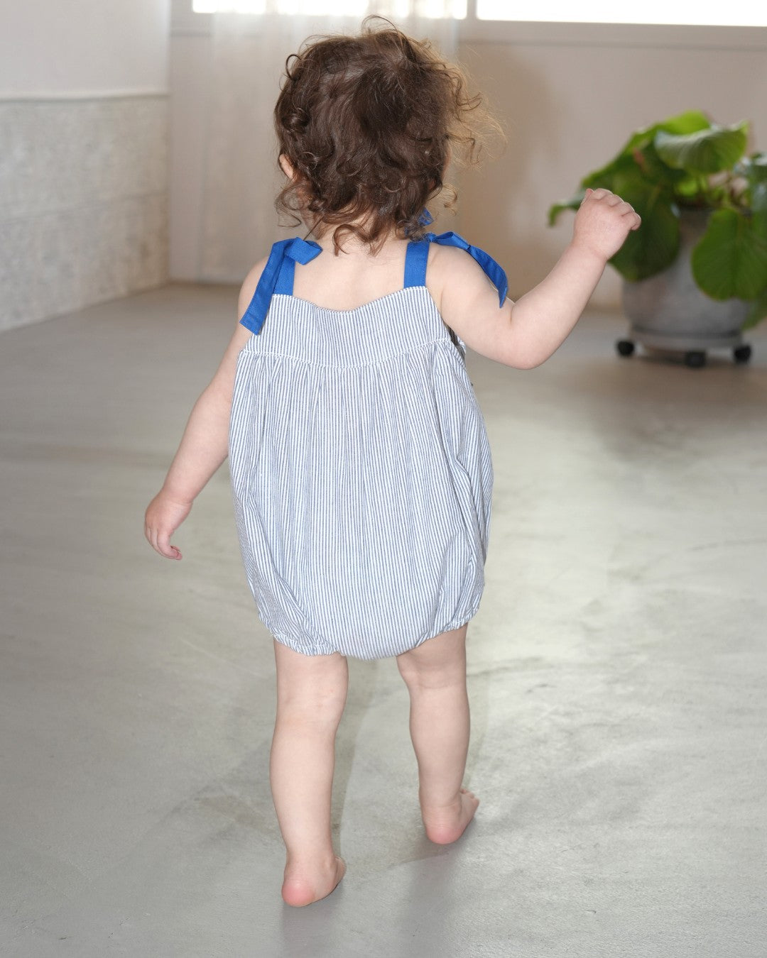 Floral Embroidered Stripe Rompers【110275】 (Blue)