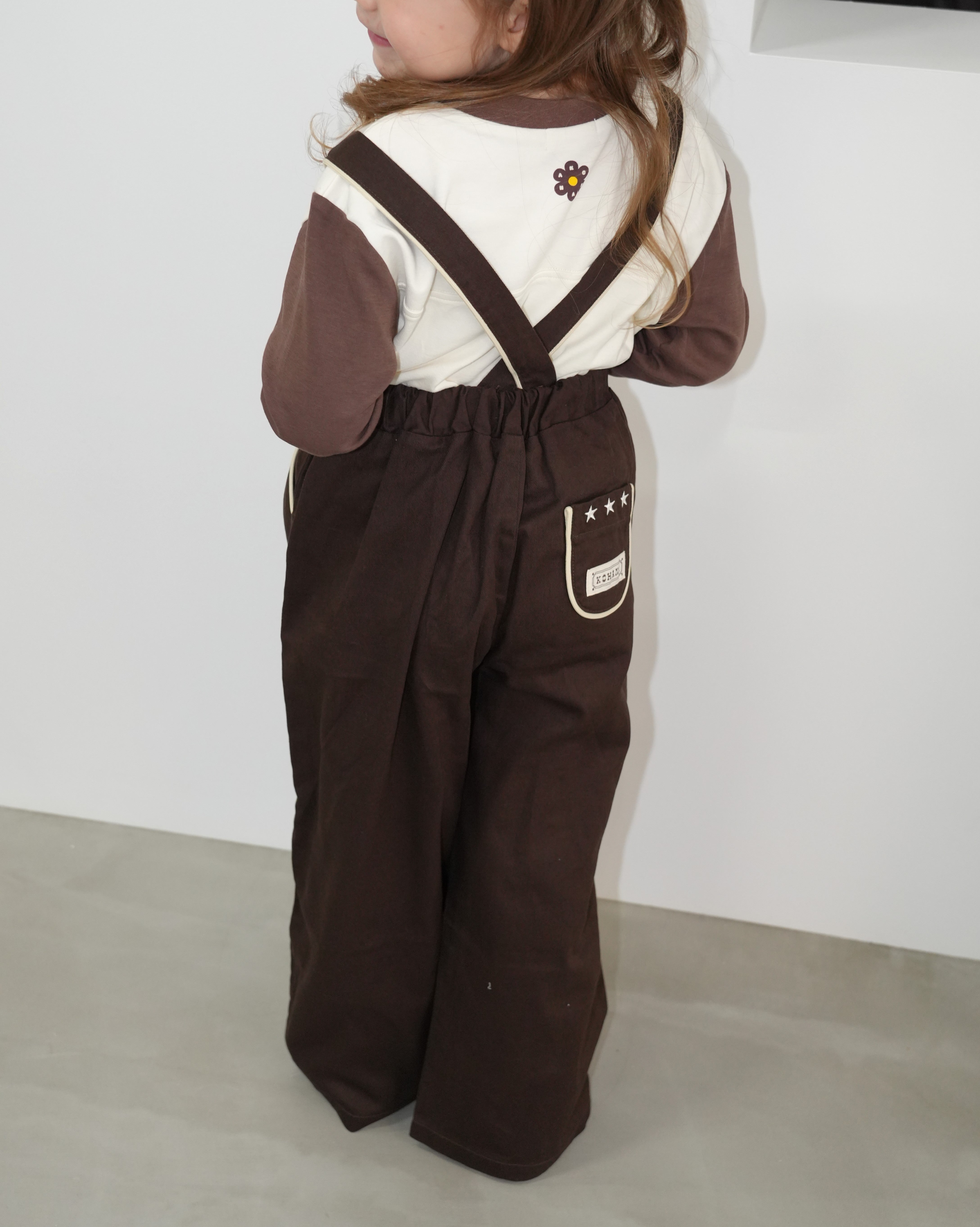 Star Embroidered Cotton Twill Suspender 2-Way Pants【110417】 (dark gray)