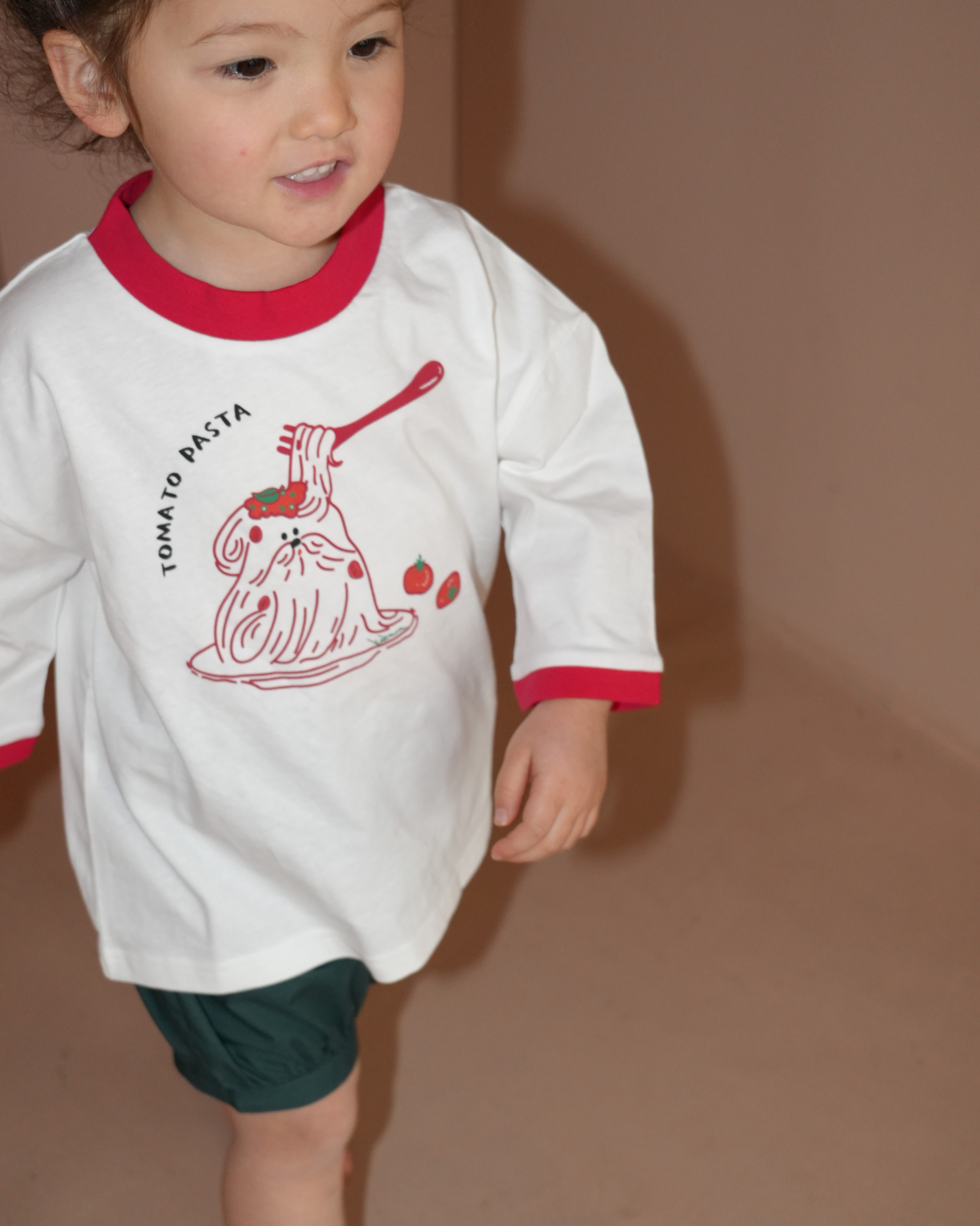 Tomato Pasta Dog Ringer Tee【110135】 (red)