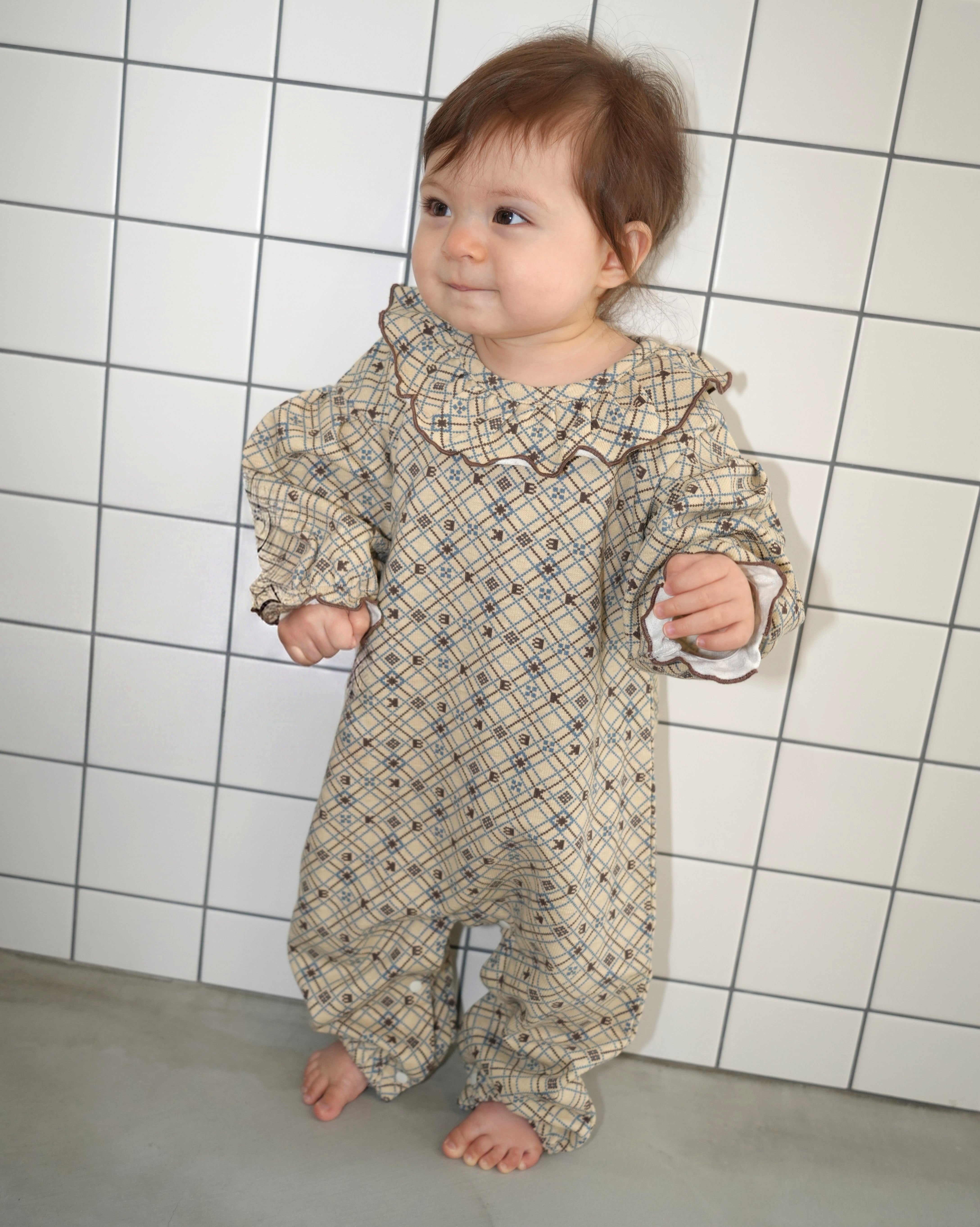 Pixel Art Frilled Collar Coverall【110312】