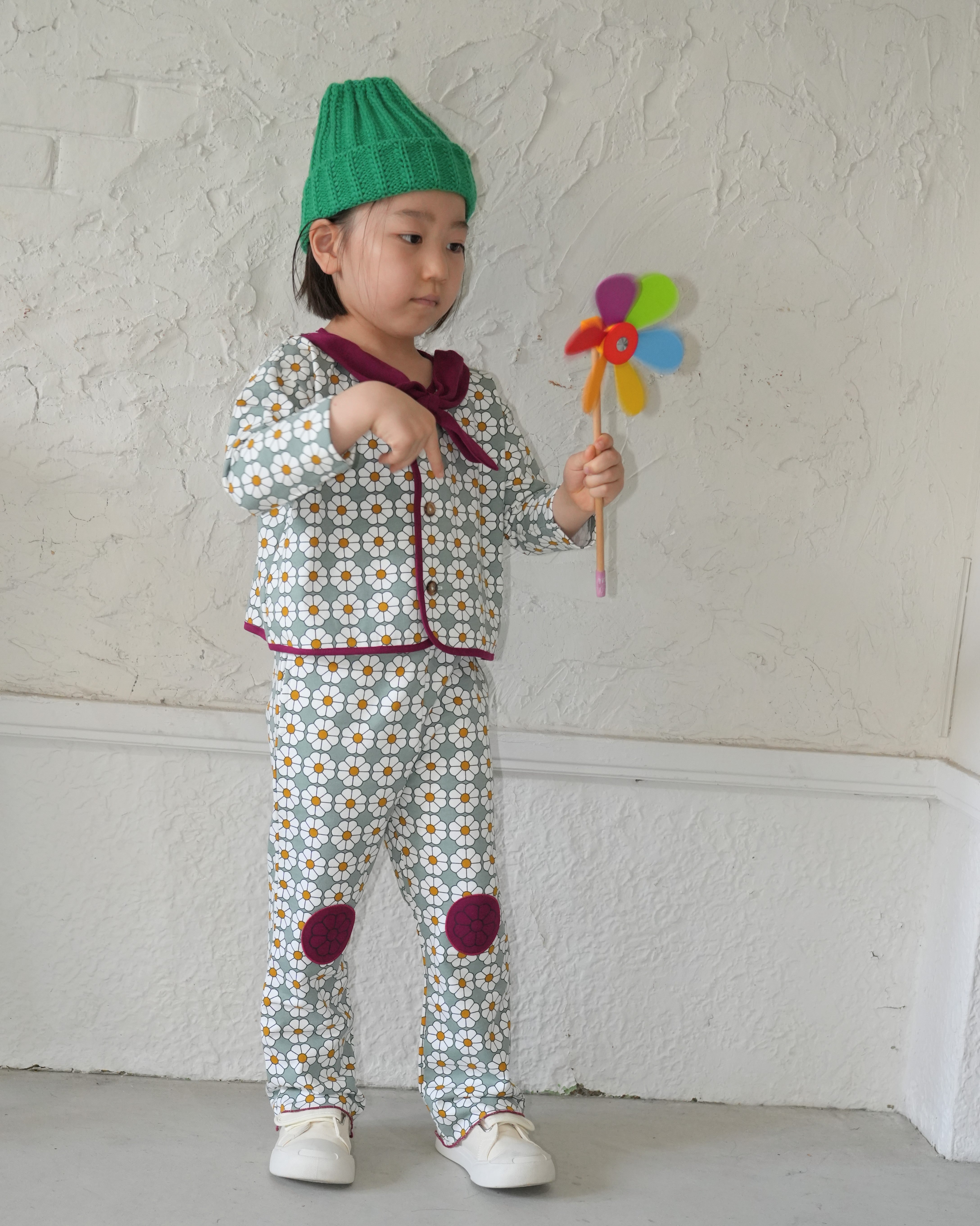 Retro Daisy Pattern Flared Pants【110120】（GREEN）