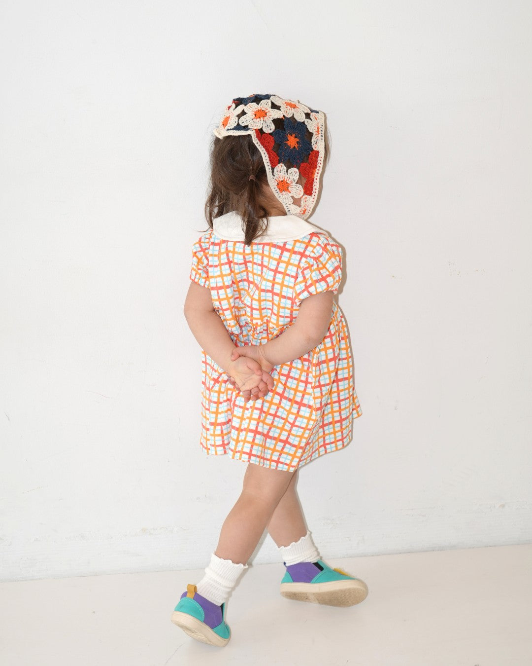 Hand Drawn Check Peter Pan Collar Dress【110230】 (Orange)