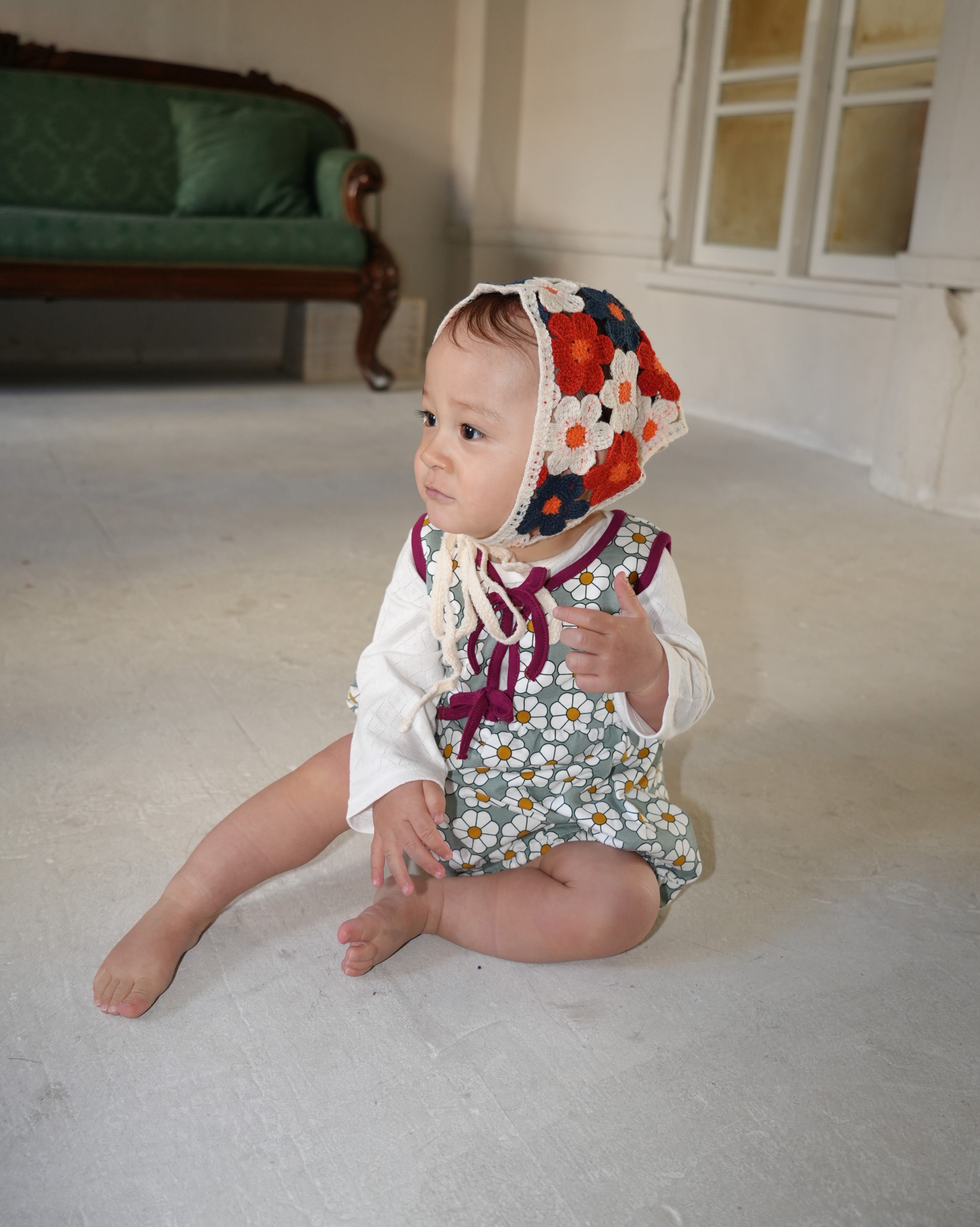 Retro Daisy Pattern Bloomer Salopette【110118】（GREEN）