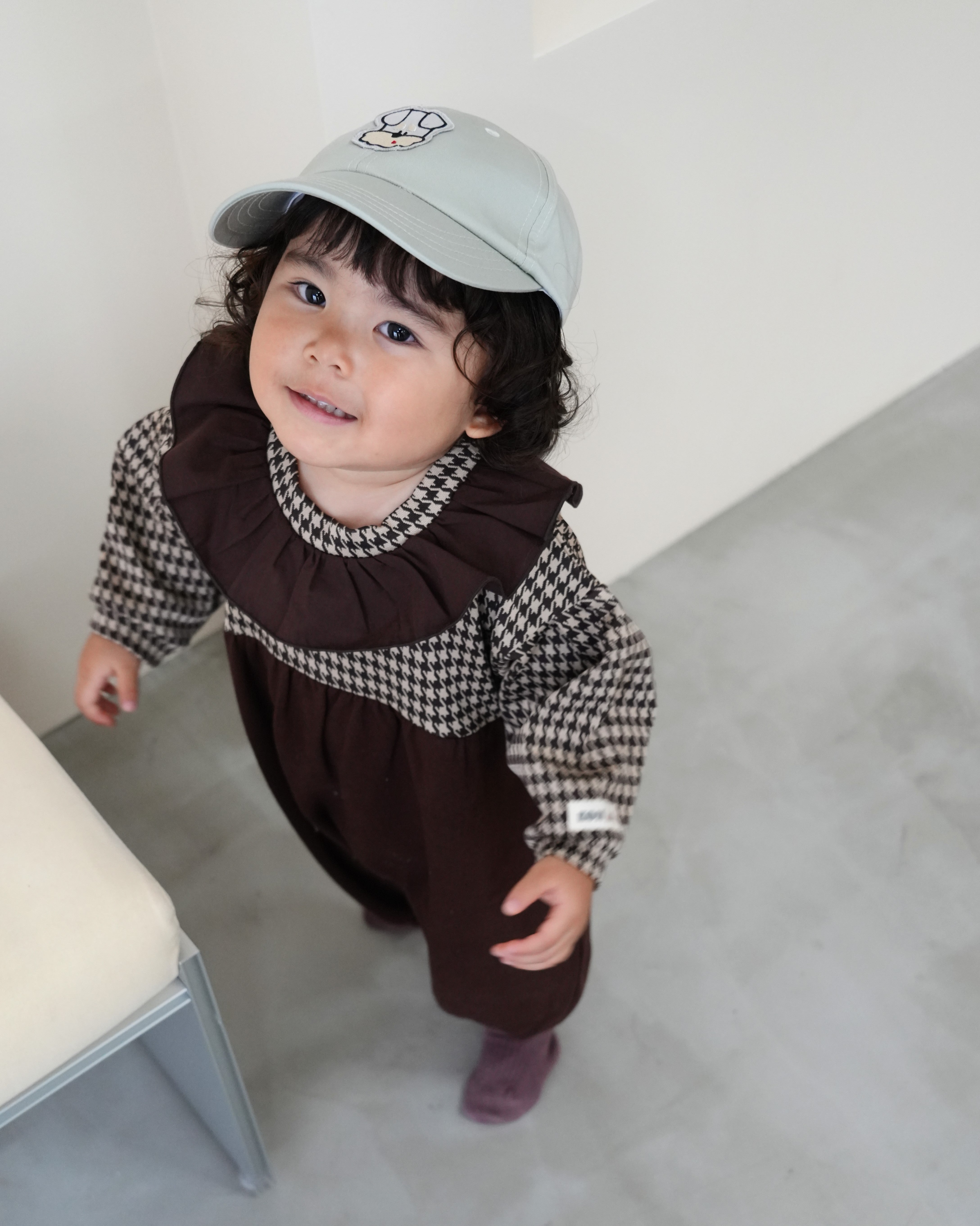 Houndstooth Frill Collar Sweatshirt Rompers【110420】