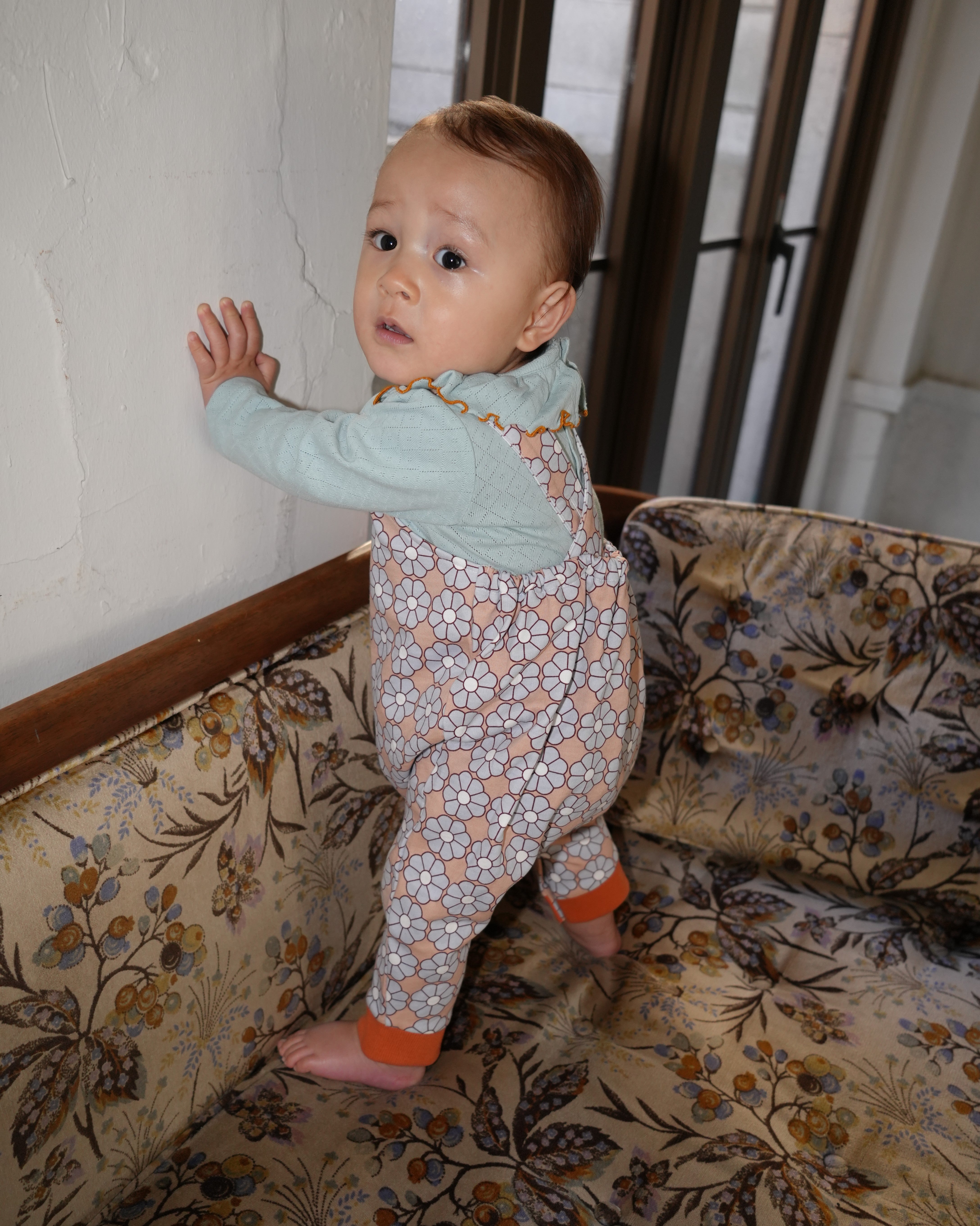 Retro Daisy Pattern Salopette【110117】（BROWN）