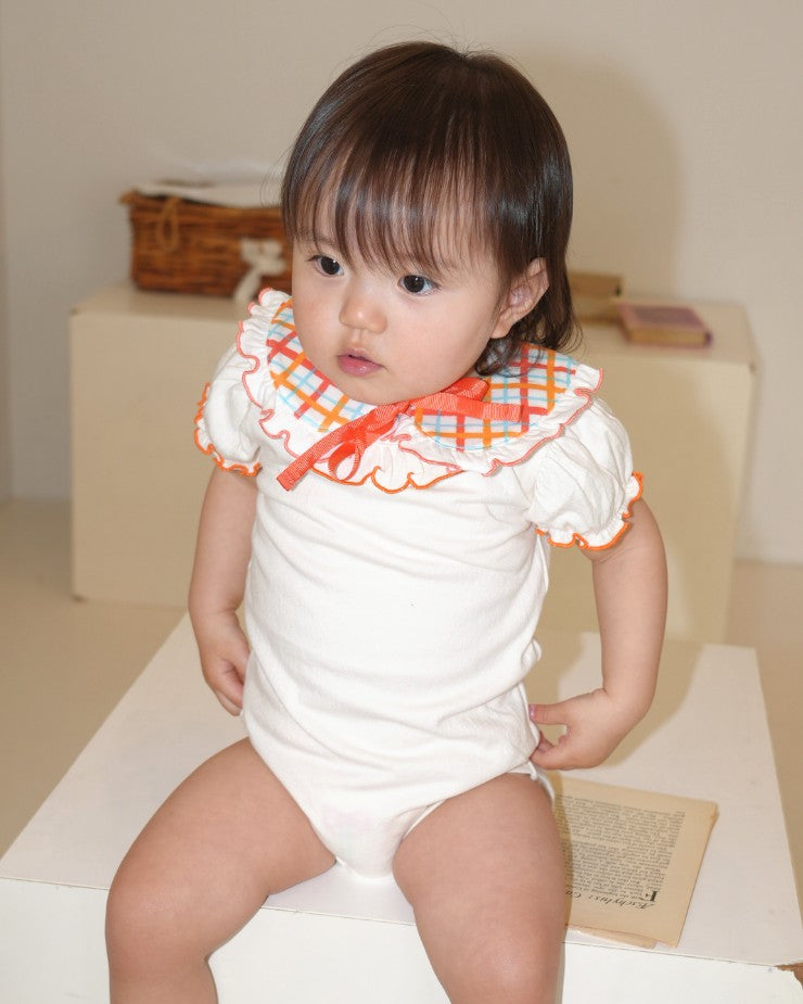 Hand Drawn Check Ruffle Detachable Collar【110235】 (Orange)