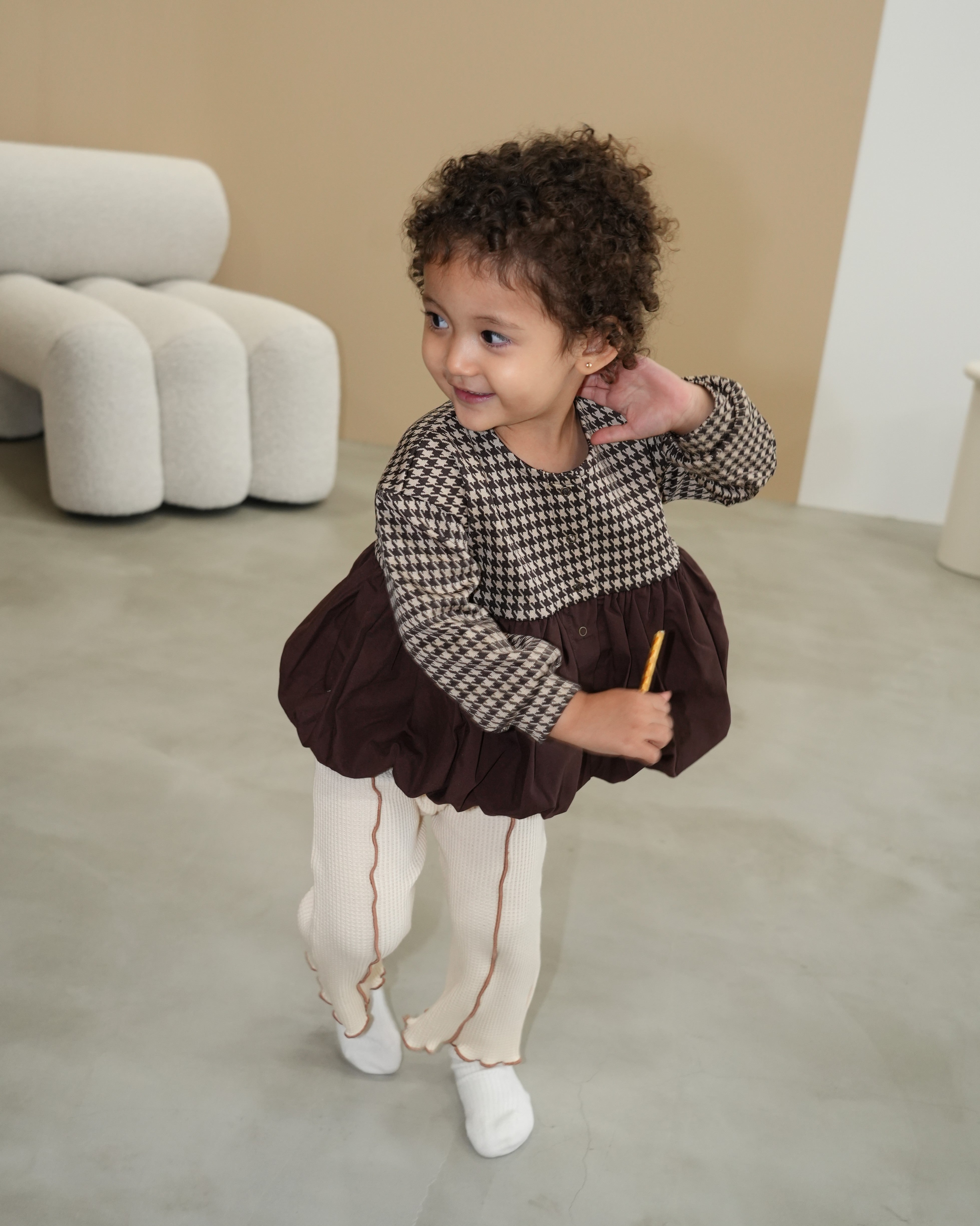 Houndstooth Balloon Silhouette Cardigan【110422】(子供用)