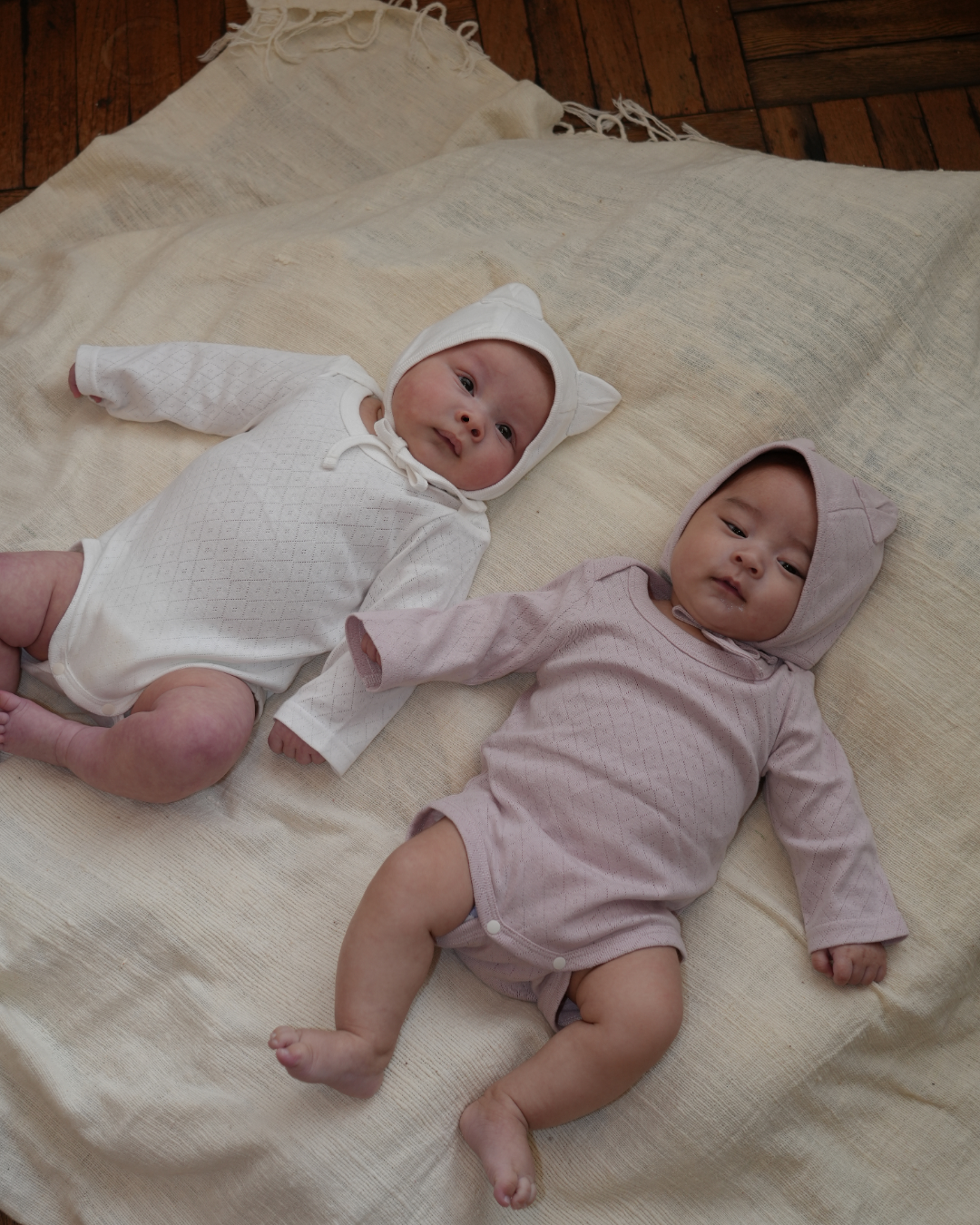 Eyelet Rib Cat Ear Bonnet【110129】 (white)