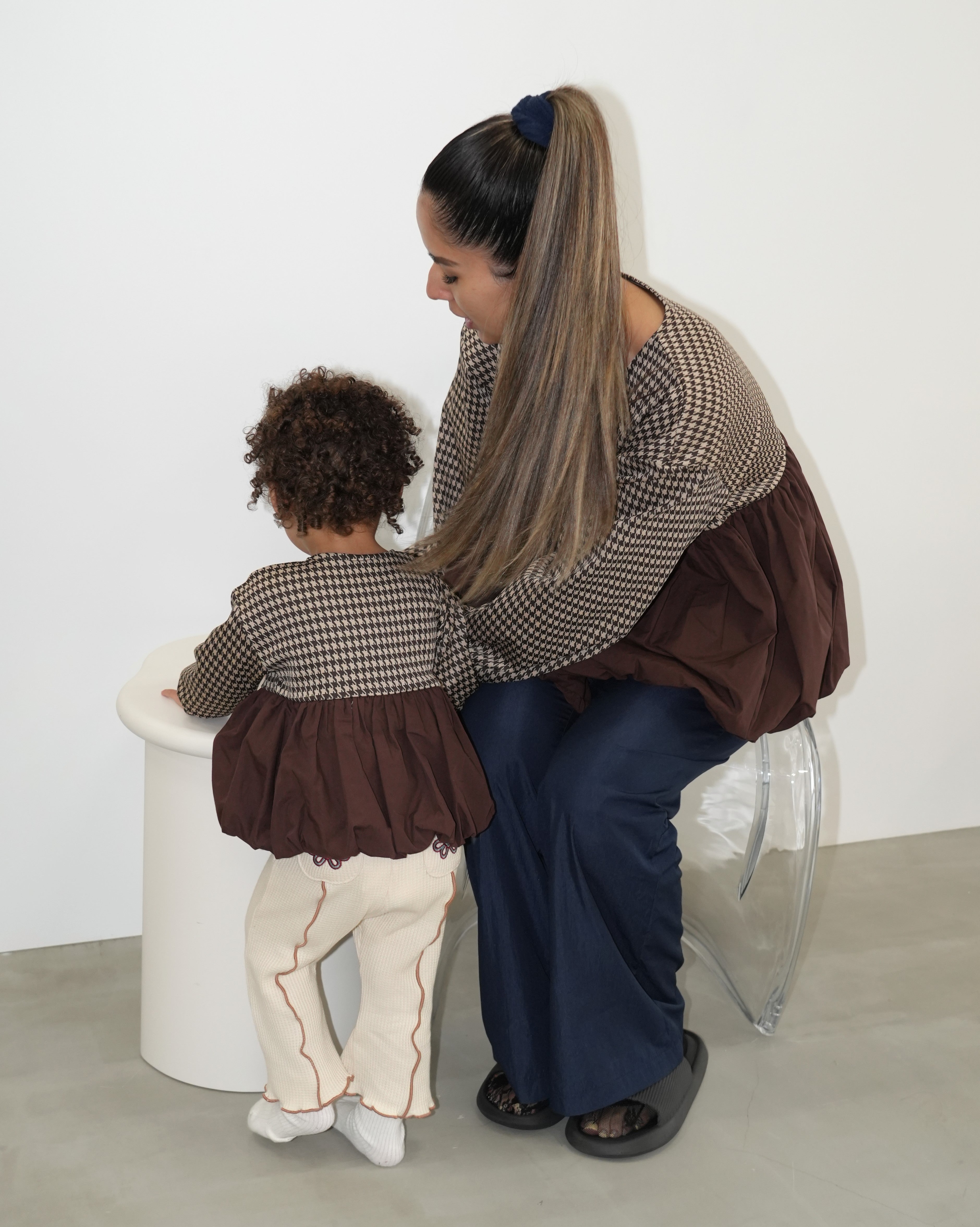 Houndstooth Balloon Silhouette Cardigan【110422】(子供用)
