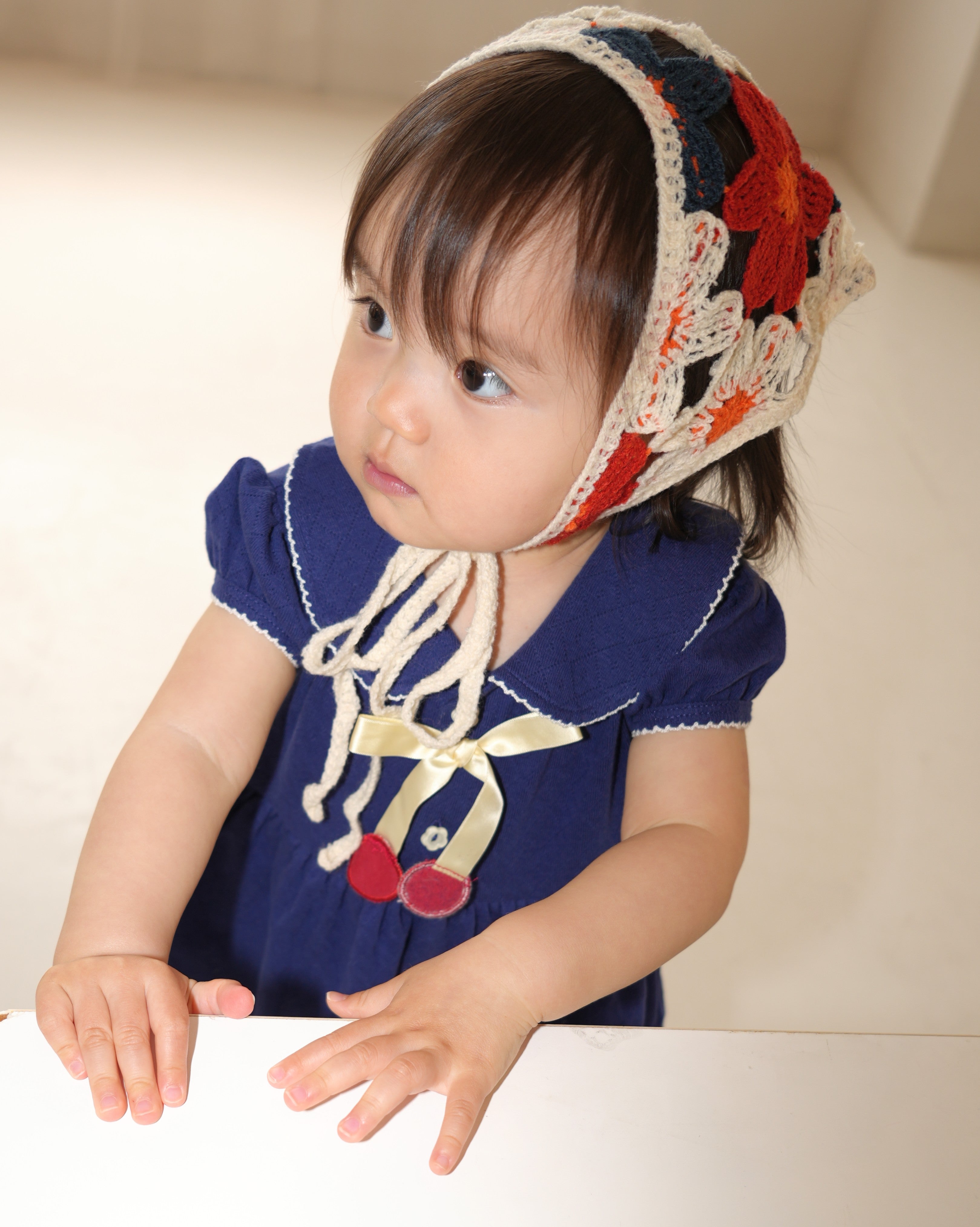 Cherry Motif Eyelet Rib Skirt Rompers【110241】 (Navy)