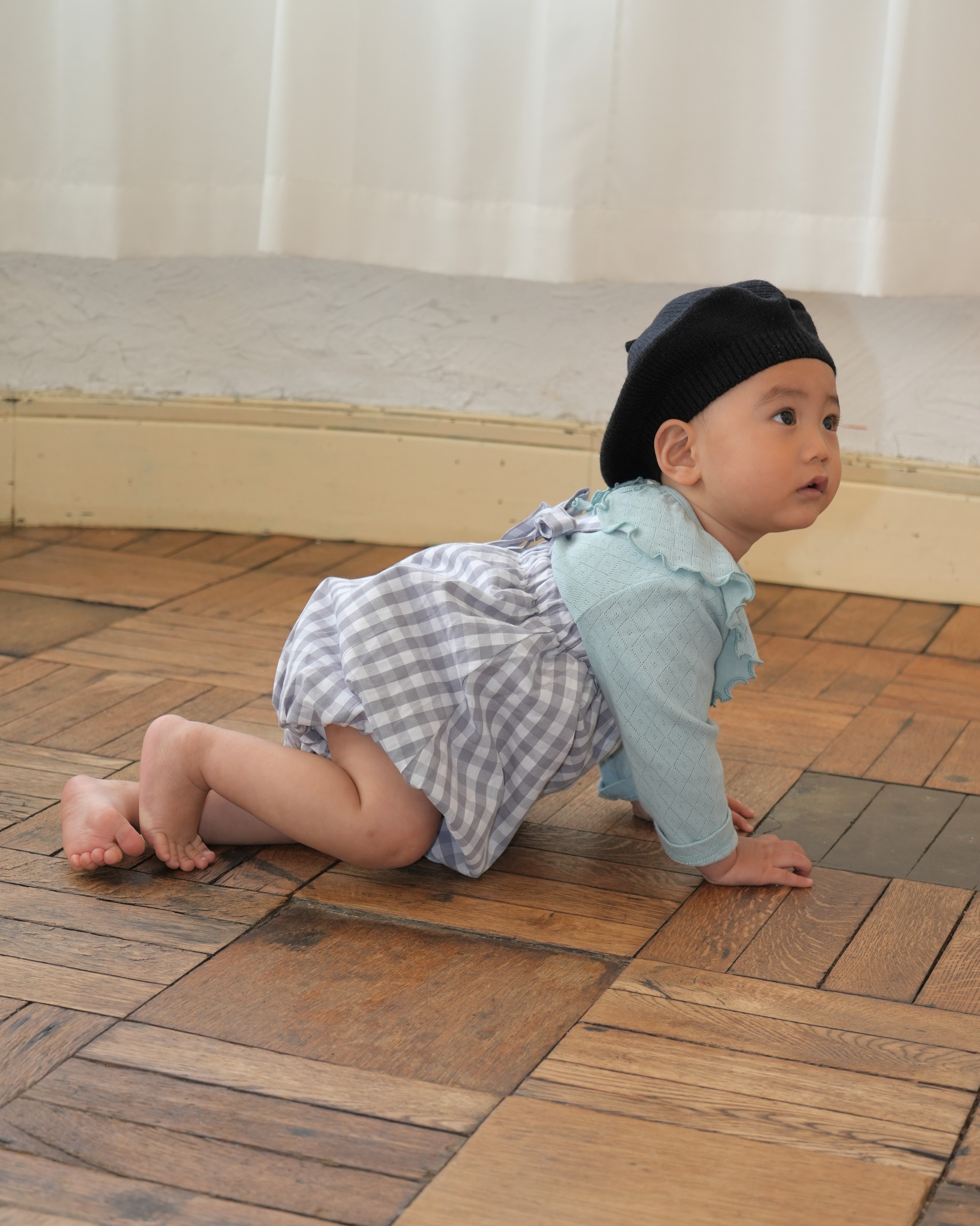 Eyelet Ribbed Frill Collar Shirt【110215】（GREEN）