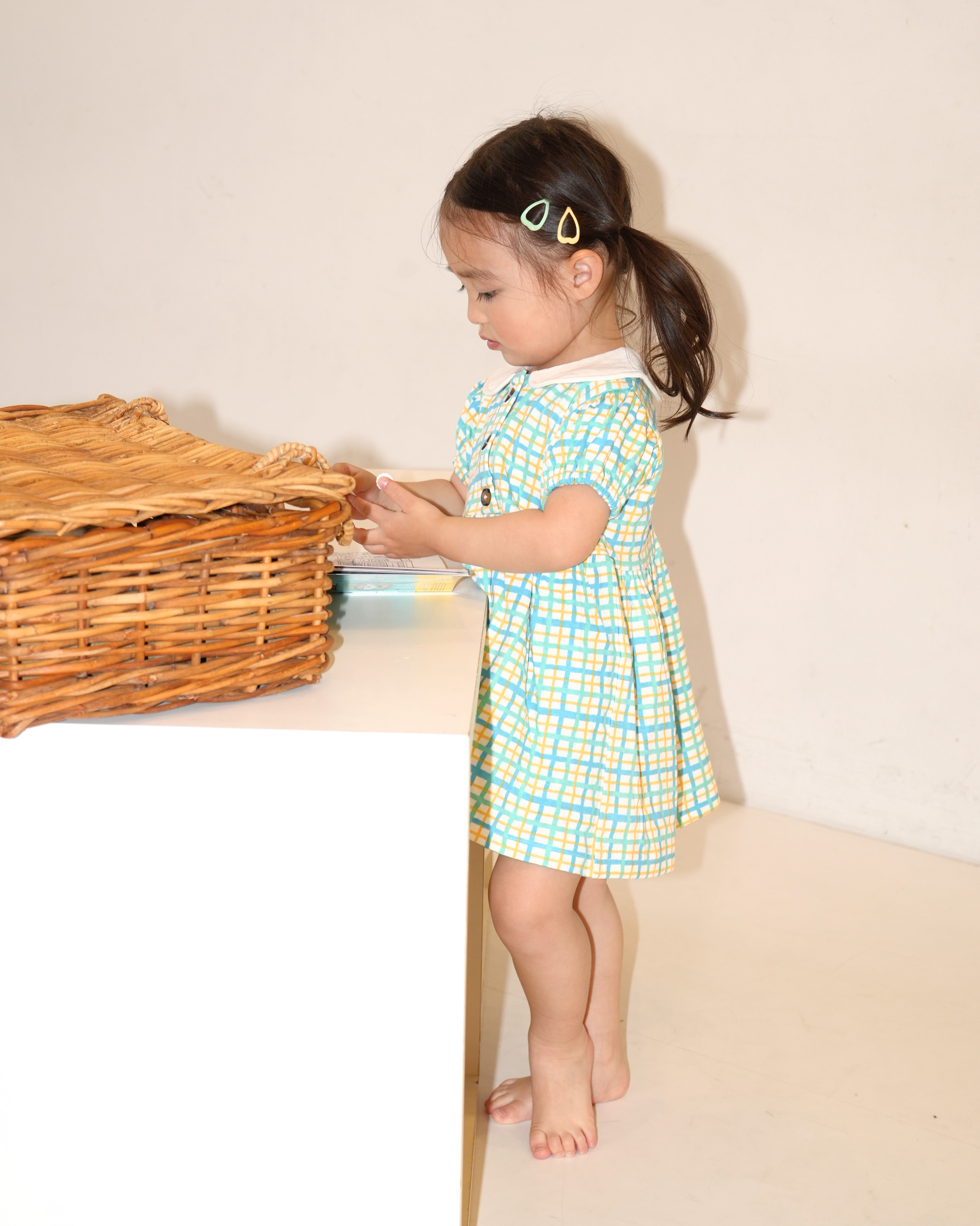 Hand Drawn Check Peter Pan Collar Dress【110230】 (Blue)