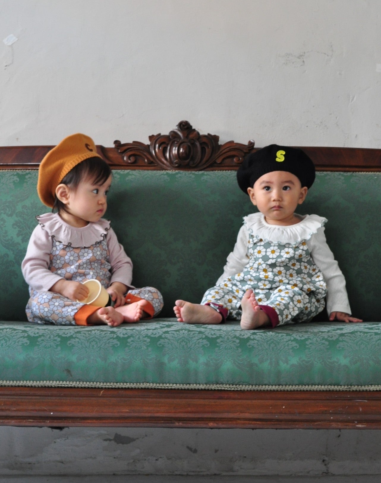 Retro Daisy Pattern Salopette【110117】（BROWN）