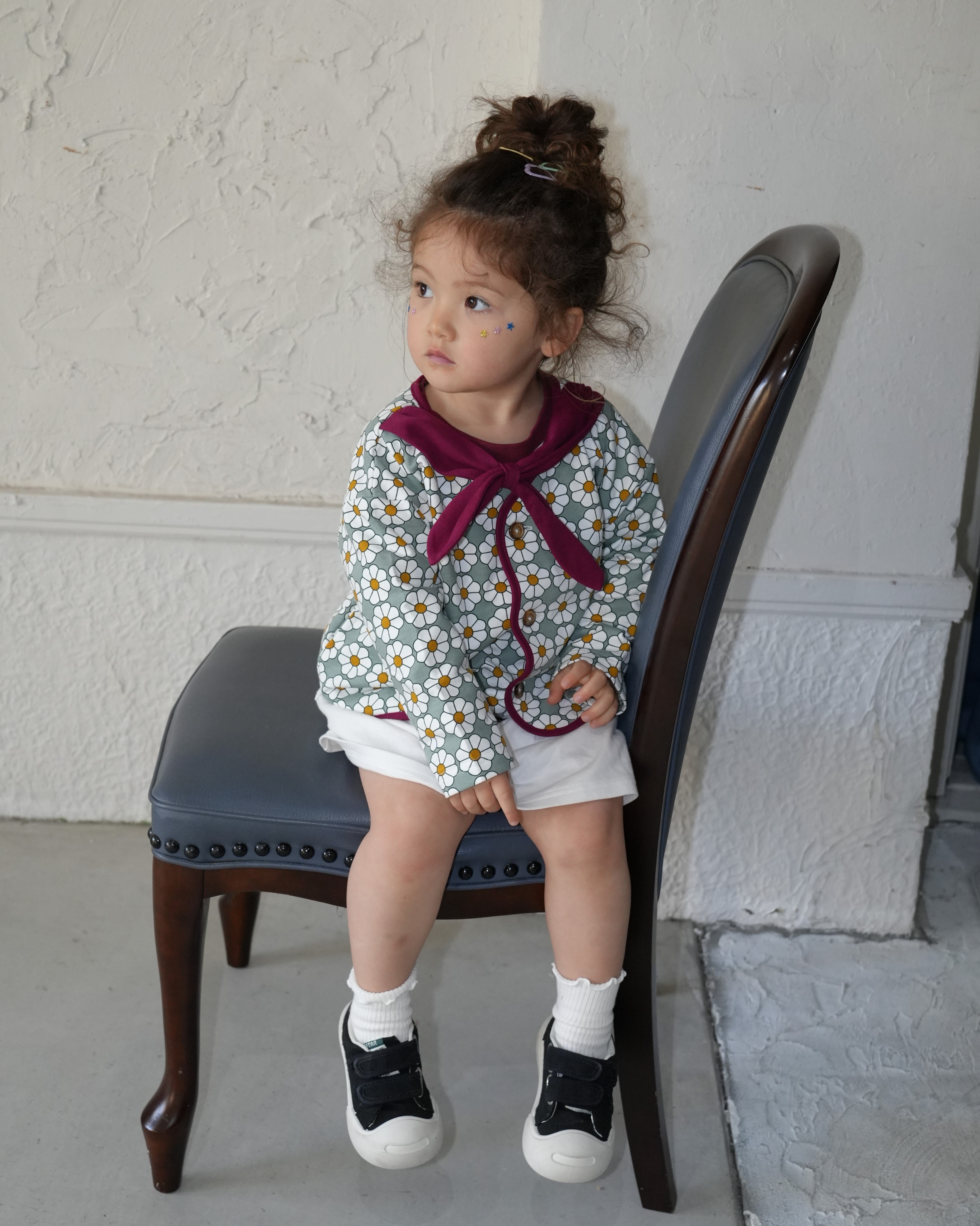 Retro Daisy Cardigan with Scarf【110119】（GREEN）