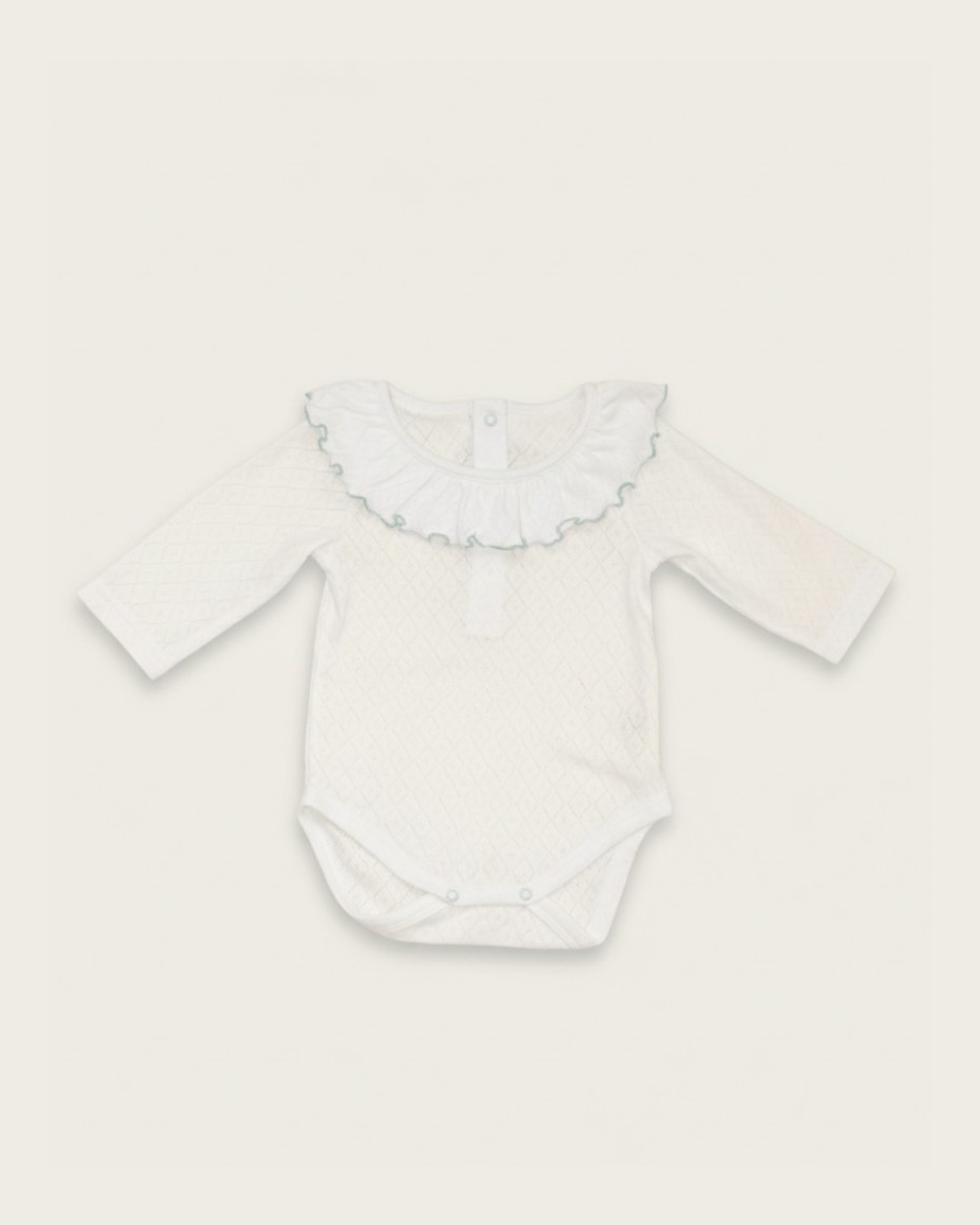 Frill Colour Eyelet Fraise Rompers【110053】（white）