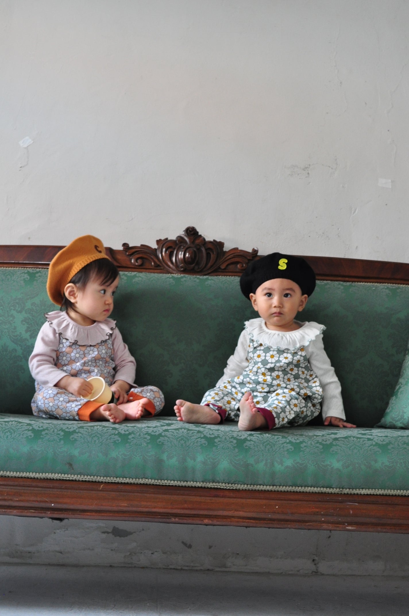 Retro Daisy Pattern Salopette【110117】（BROWN）