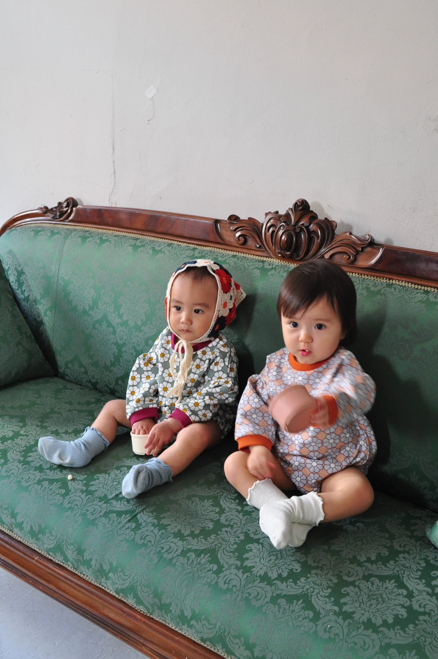 Retro Daisy Pattern Rompers【110116】(BROWN)