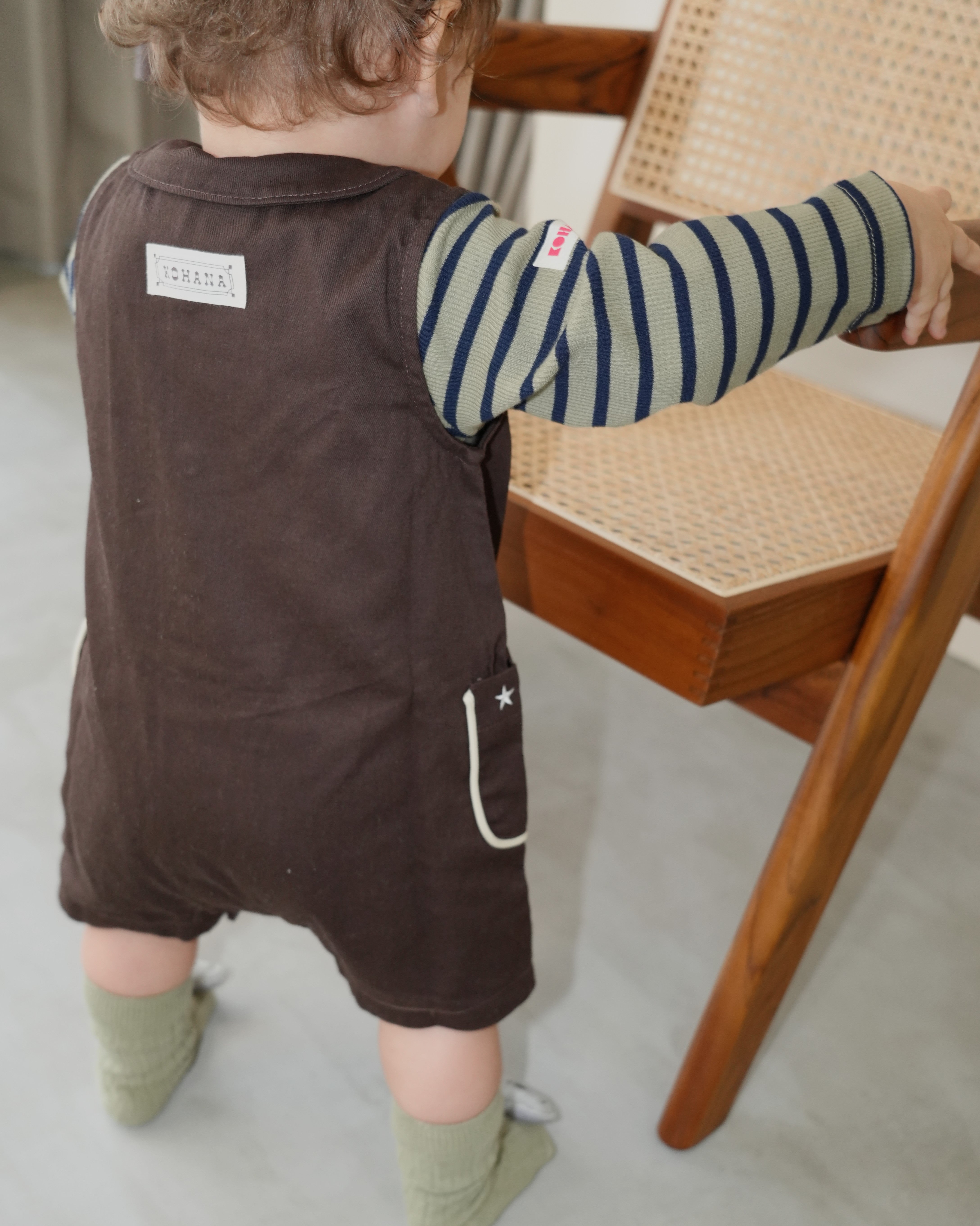 Star Embroidered Pocket Front-Open Overalls【110419】 (dark gray)