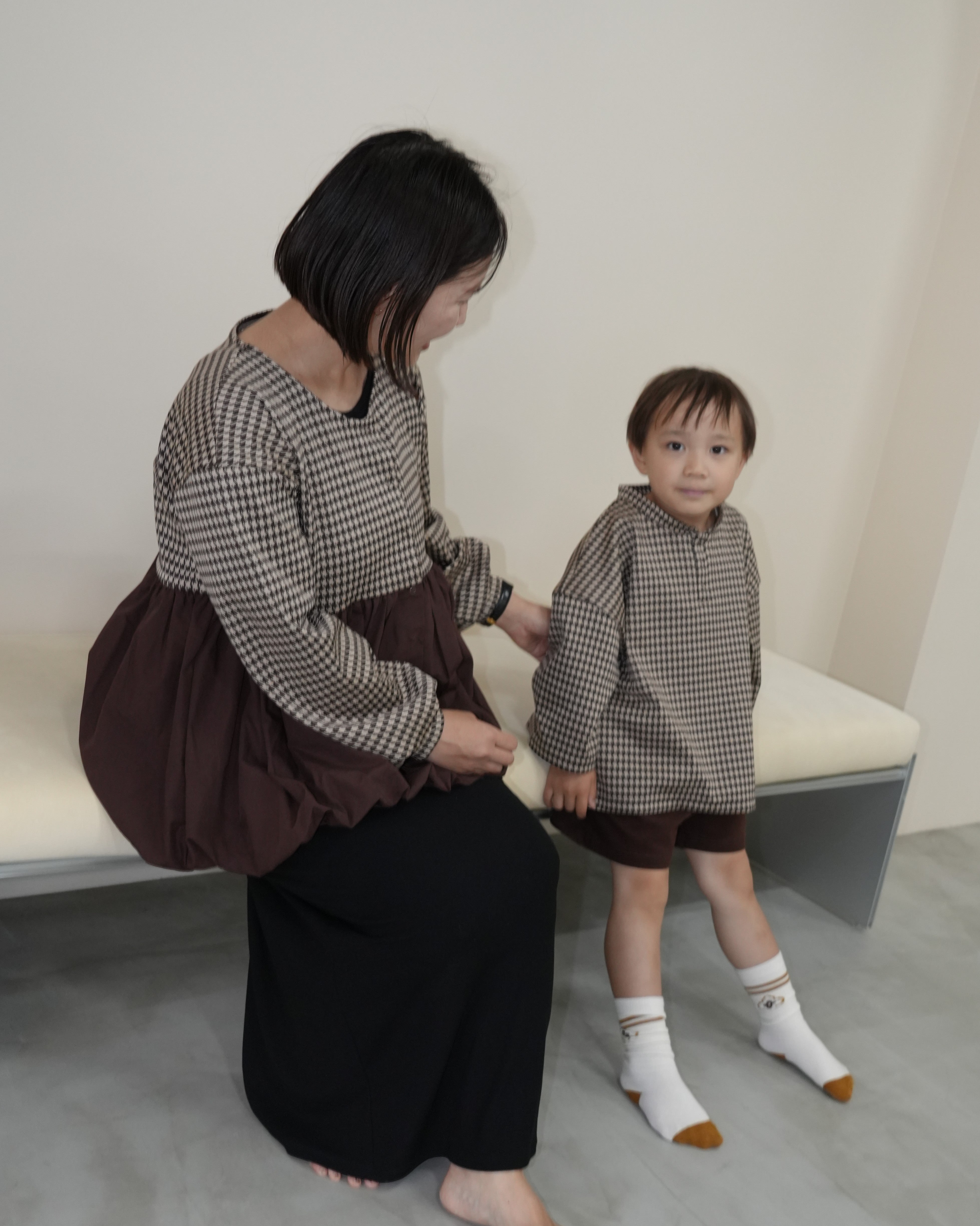 千鳥格紋氣球輪廓開襟衫【110423】(成人用)