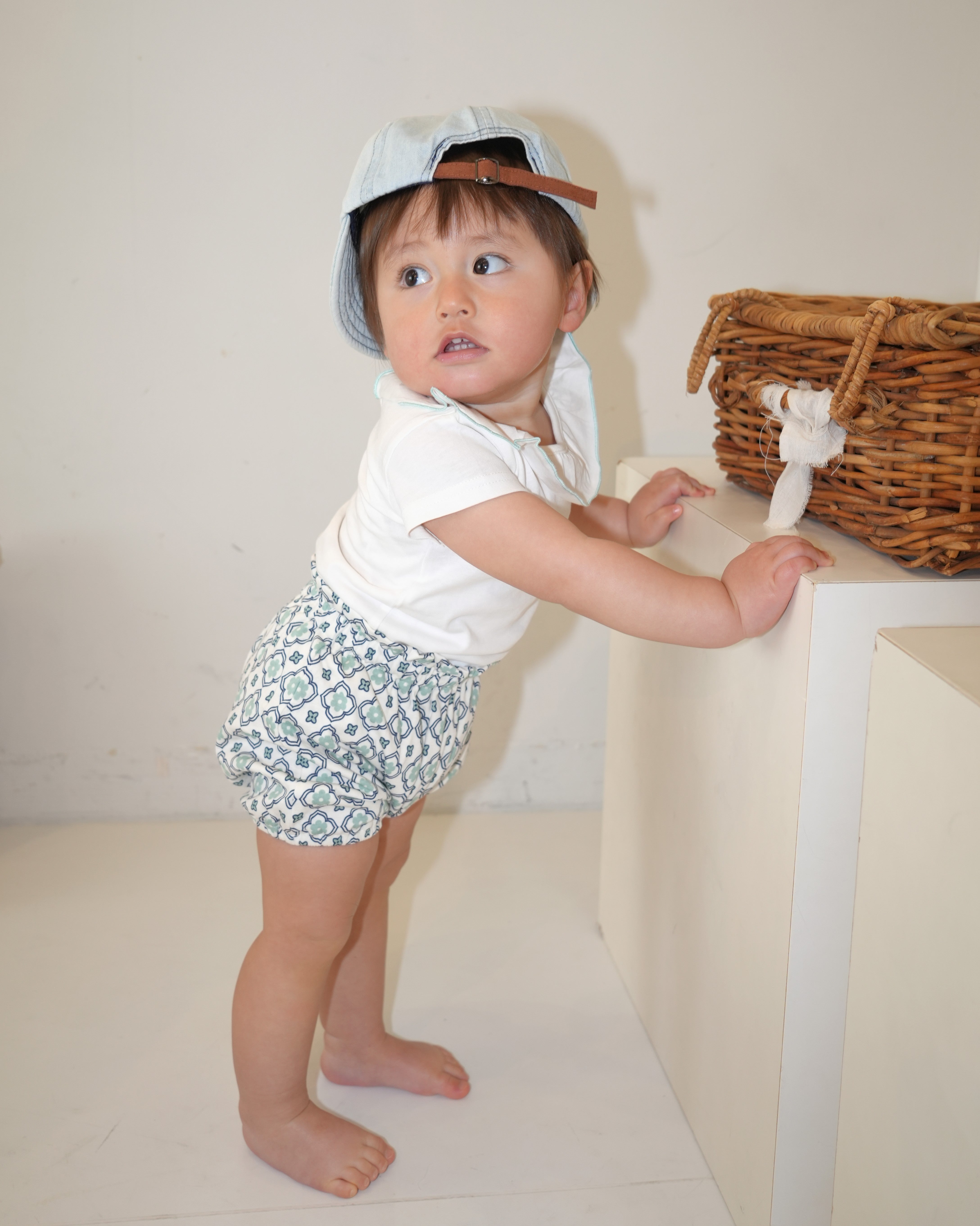 Vintage Tile Ruffle Collar T-Shirt Set【110223】 (Green)