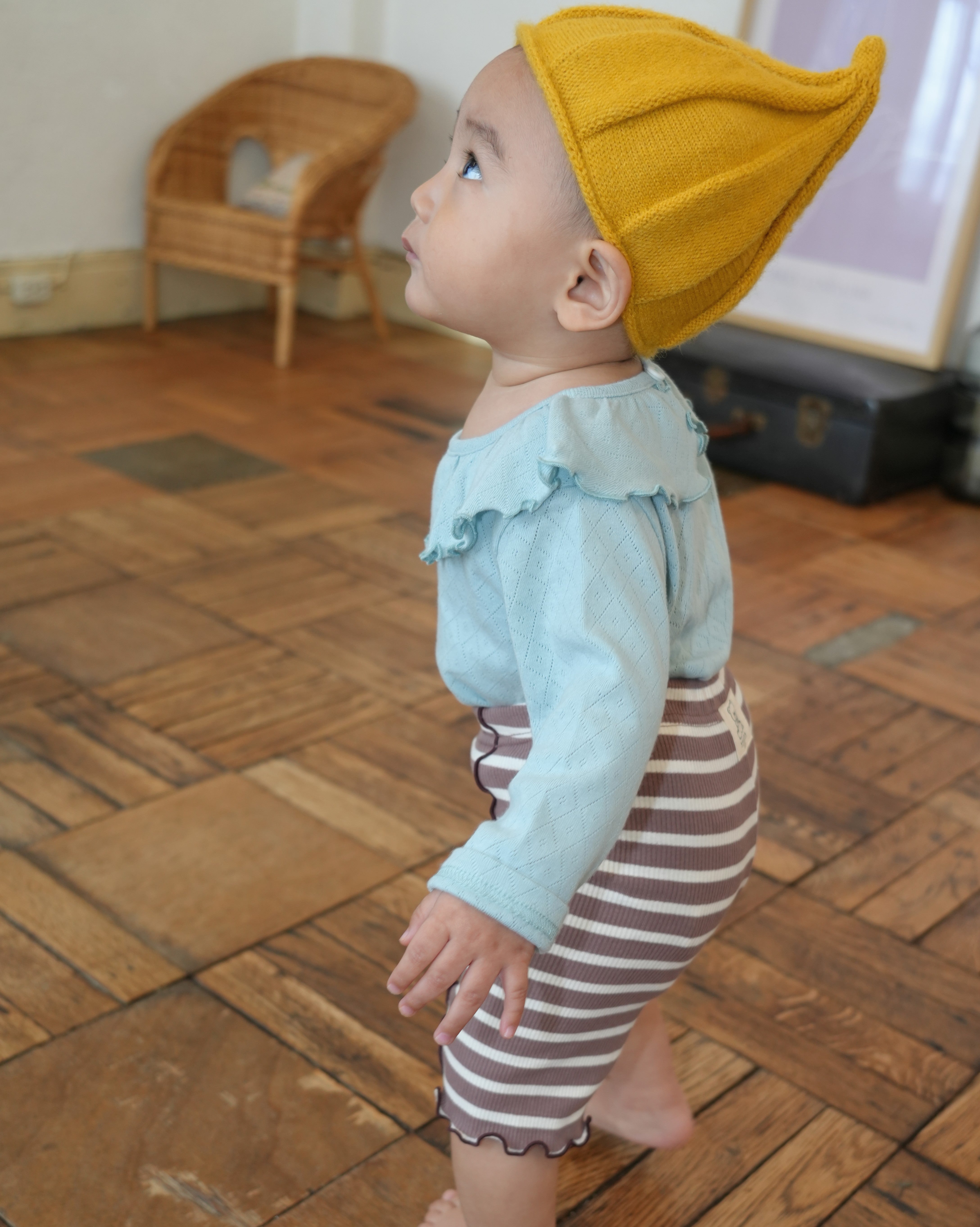 Eyelet Ribbed Frill Collar Shirt【110215】（GREEN）