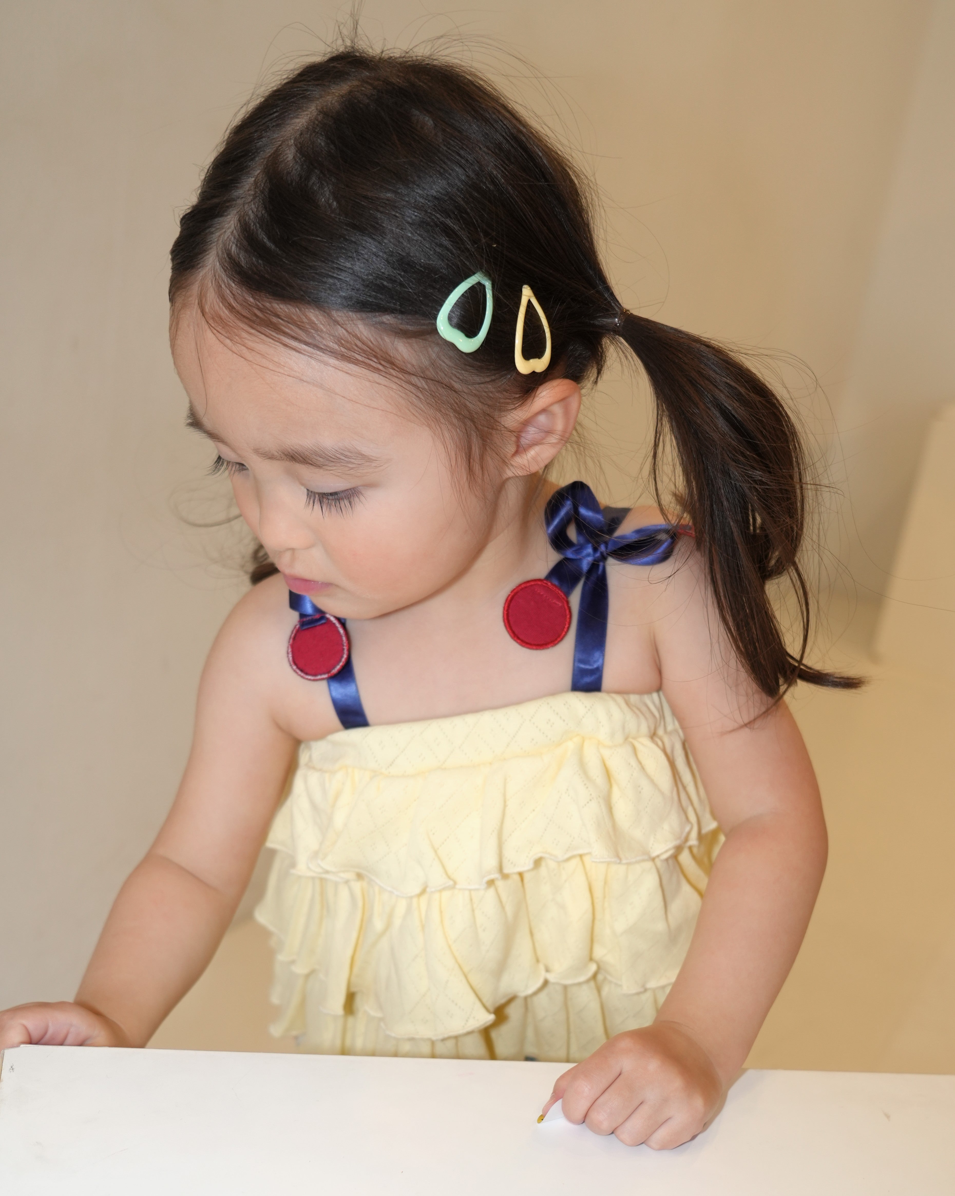 Cherry Motif Eyelet Rib 2Way Top【110242】 (Yellow)