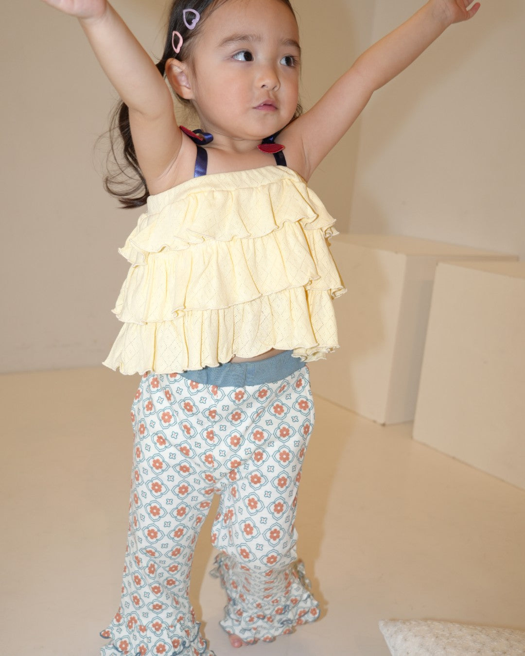 Cherry Motif Eyelet Rib 2Way Top【110242】 (Yellow)