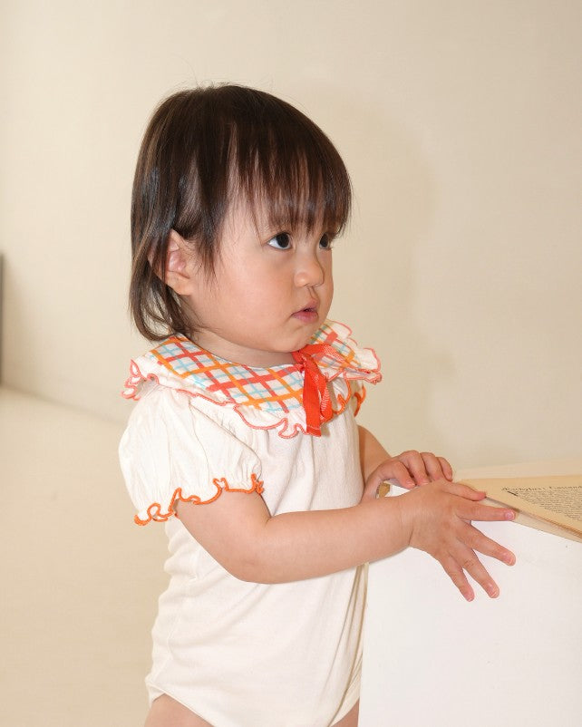 Hand Drawn Check Ruffle Detachable Collar【110235】 (Orange)