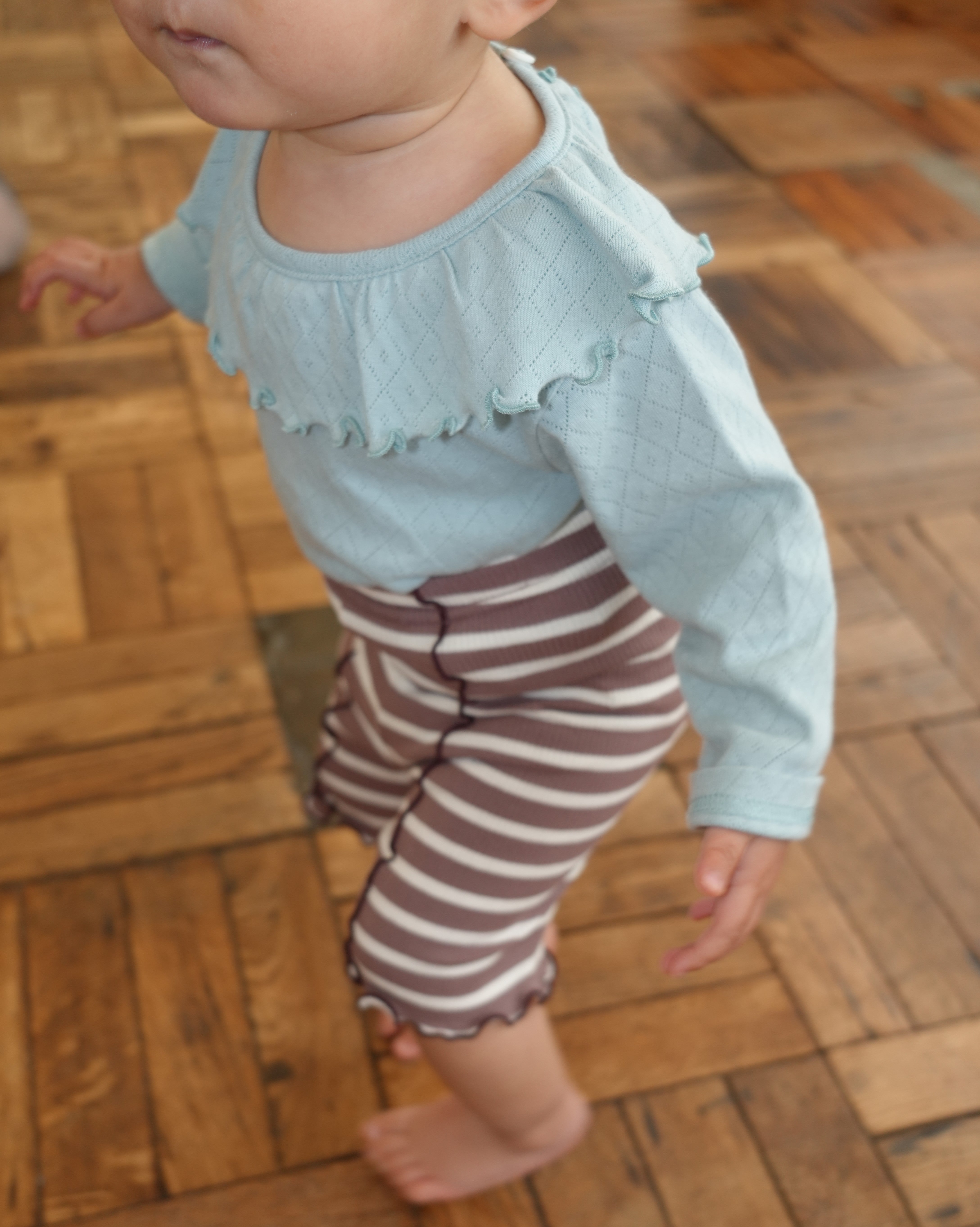 Eyelet Ribbed Frill Collar Shirt【110215】（GREEN）