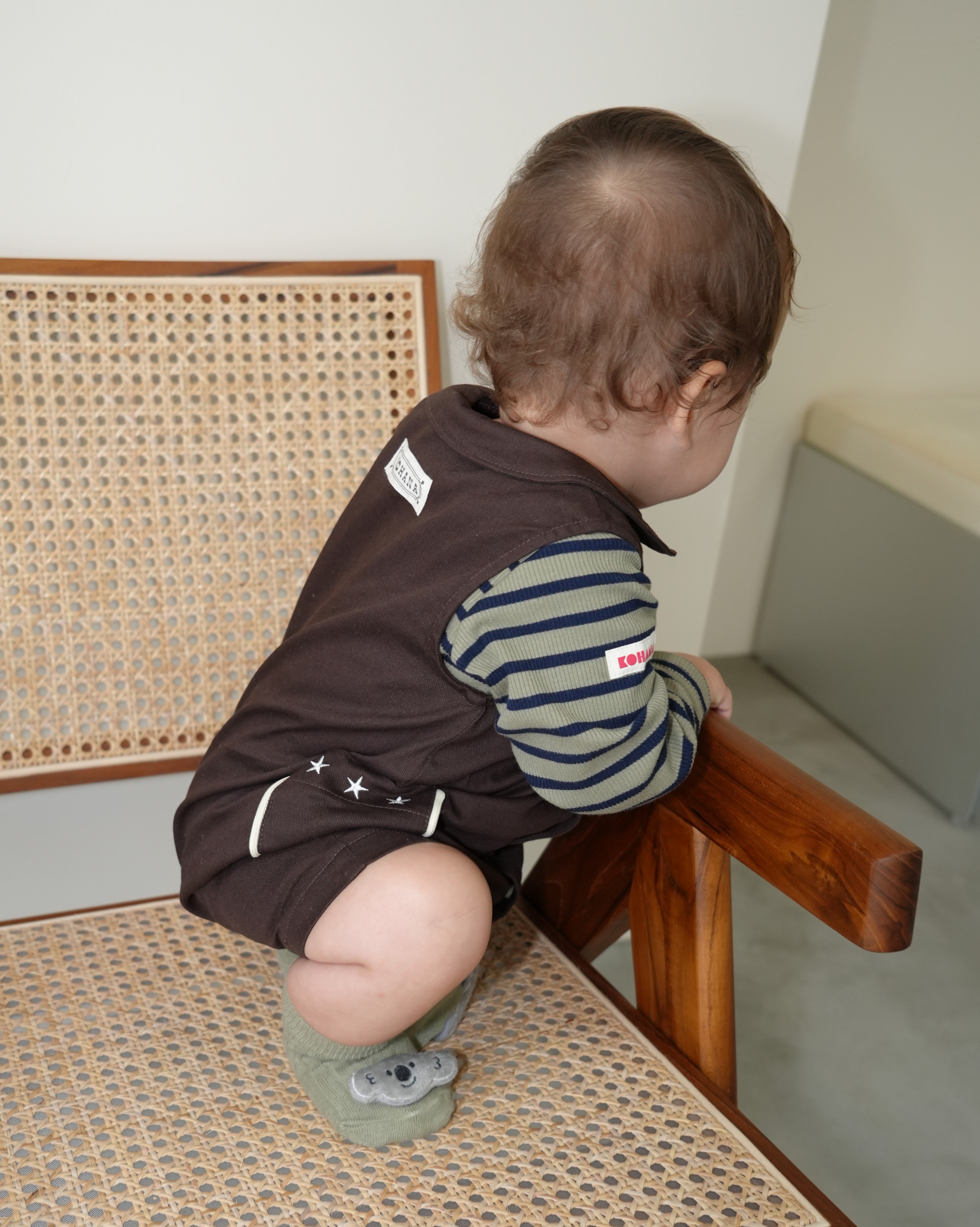 Star Embroidered Pocket Front-Open Overalls【110419】 (dark gray)