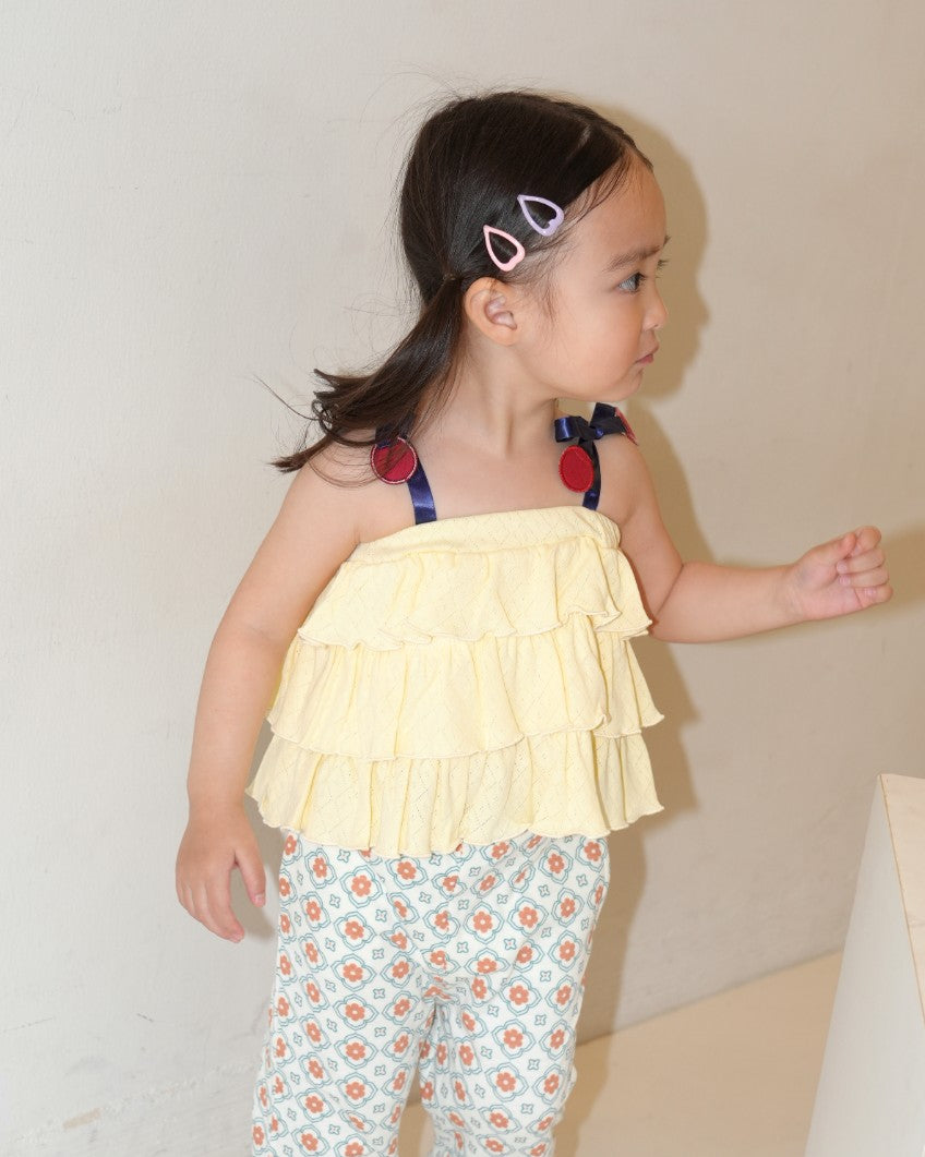 Cherry Motif Eyelet Rib 2Way Top【110242】 (Yellow)