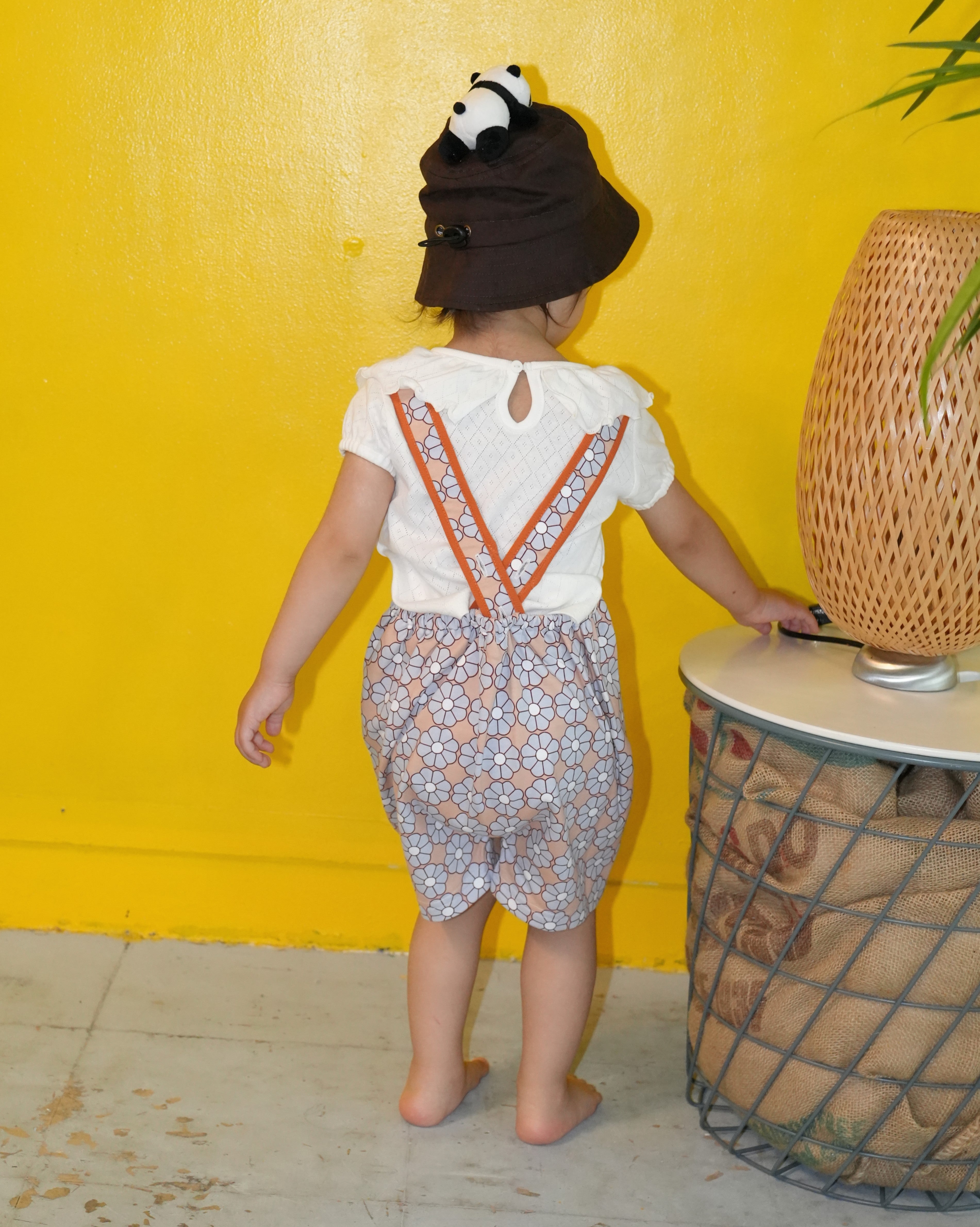 Retro Daisy Pattern Short Salopette【150011】 (Brown)