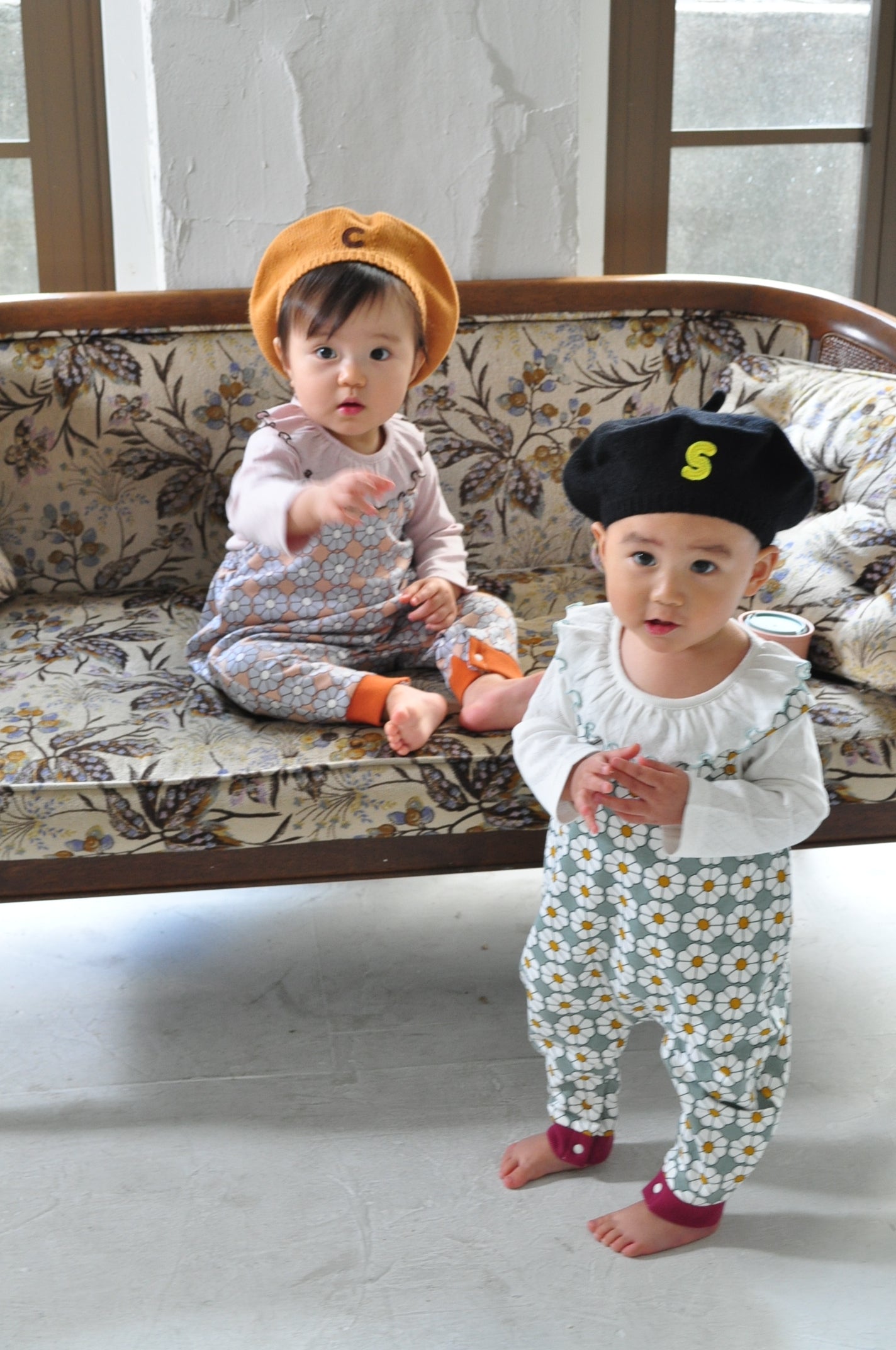 Retro Daisy Pattern Salopette【110117】（GREEN）